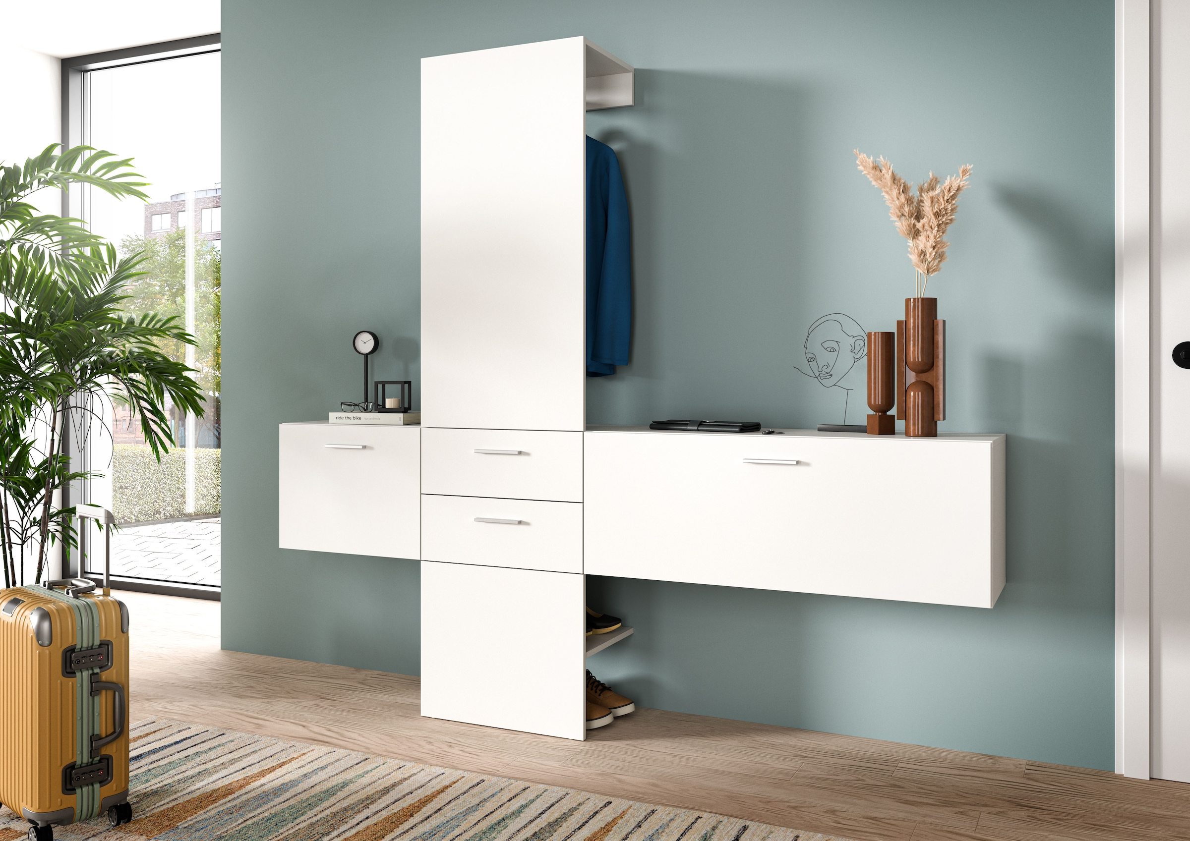 INOSIGN Garderoben-Set, (Set, 3 St.), Lumo, Garderobenset Breite 208 cm, Spiegel, 2 Schubladen, Flur, Diele