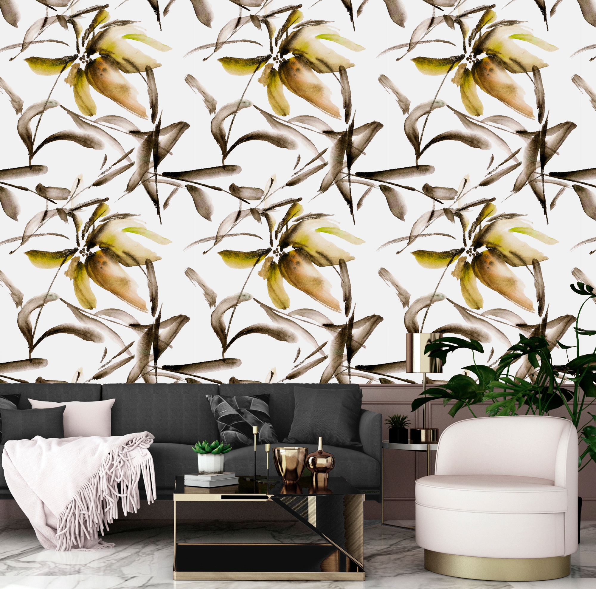 queence Vinyltapete »Raja«, bedruckt-Motiv-botanisch-floral-gemustert-natürlich, 90x250cm, selbstklebend, kinderleichte Anbringung, Sticker