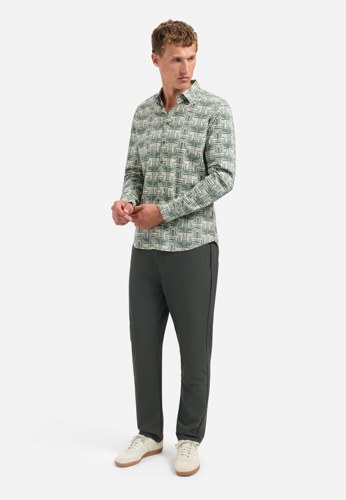 NO EXCESS Langarmhemd »No Excess Stretchhemd mit Print Shirt Stretch Allover Printed«