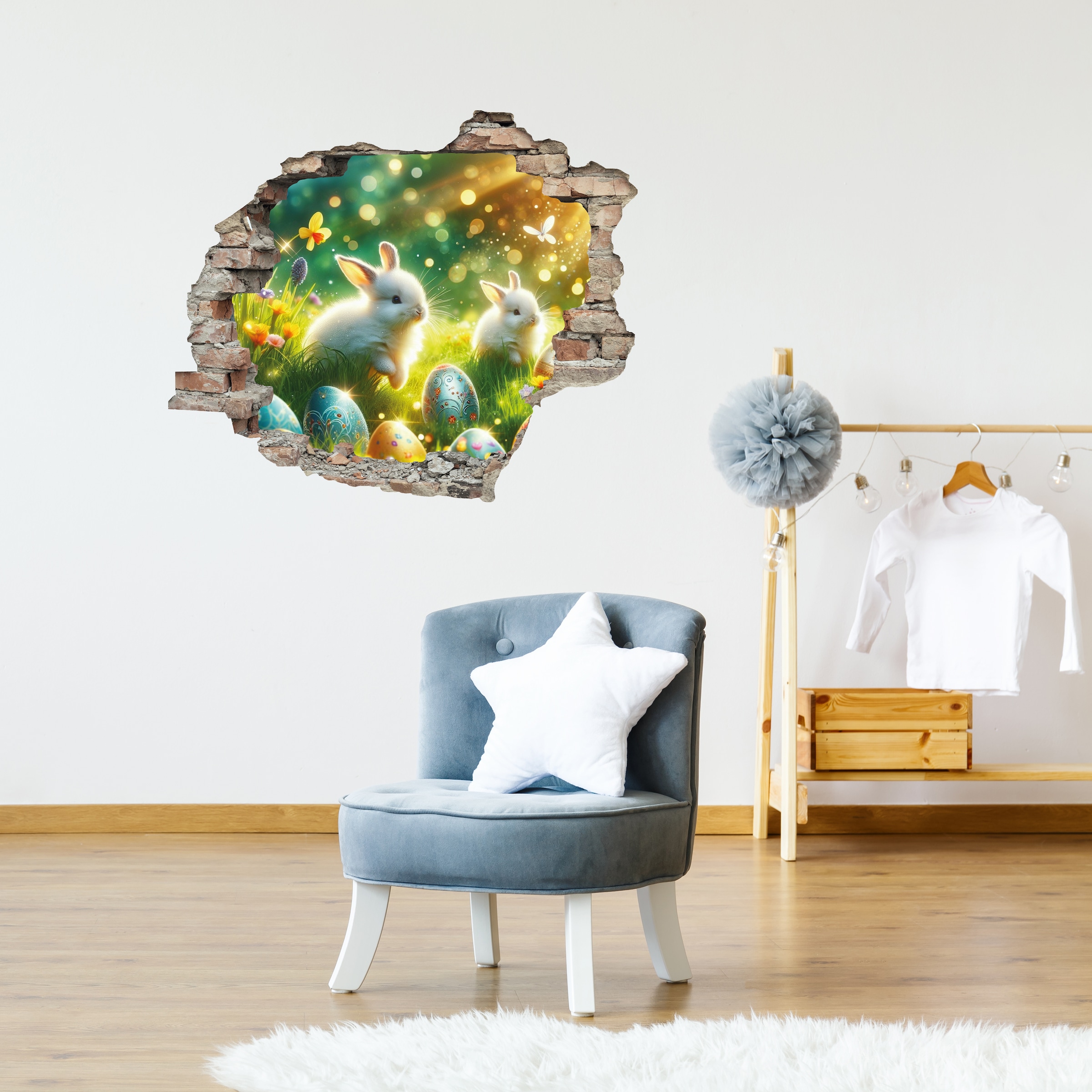 queence 3D-Wandtattoo "Illustrierte Osterhasen auf Wiese" Selbstklebender W günstig online kaufen