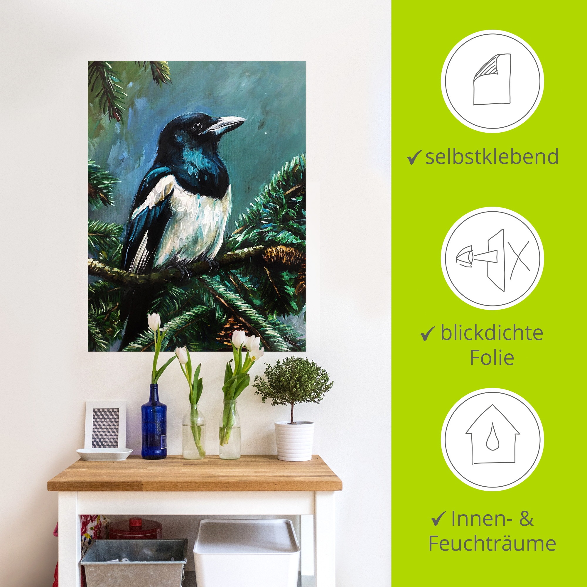 ARTLAND Die Elster im Tann Wall Decal Blue 45x60cm 2