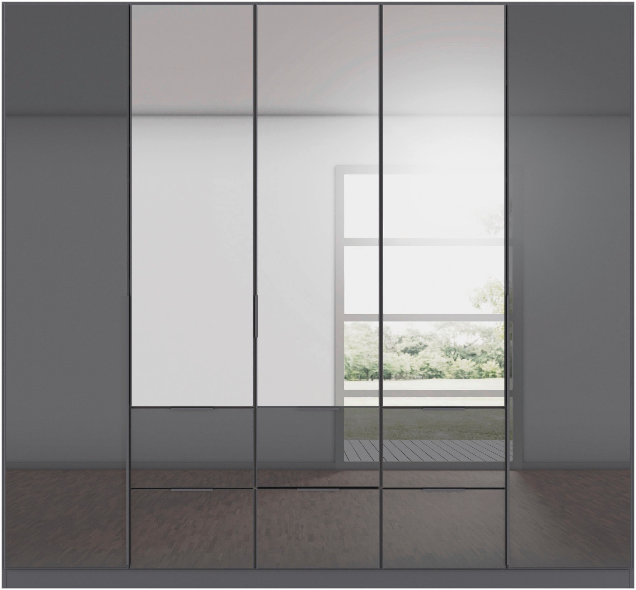 rauch Drehtürenschrank »Kleiderschrank Kleiderschränke Schrank Garderobe AGORDO mit Glasfront«, (in zwei Griff-Farben mit Glasfront), mit Außenschubkästen, in 6 Breiten und 2 Höhen MADE IN GERMANY