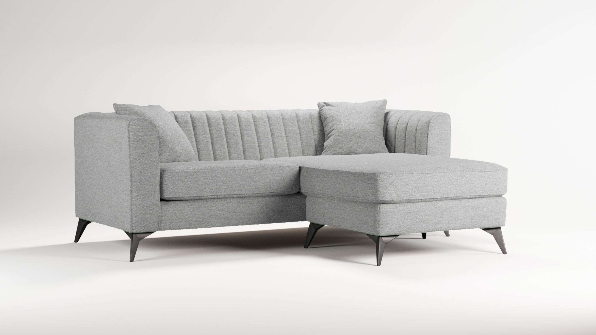 Places of Style Ecksofa »MATTHEW L-Form ideal für kleine Räume, Maße B/T/H: 201/162/74 cm«, elegantes Designsofa, feine Steppung im Rücken, incl. Zierkissen
