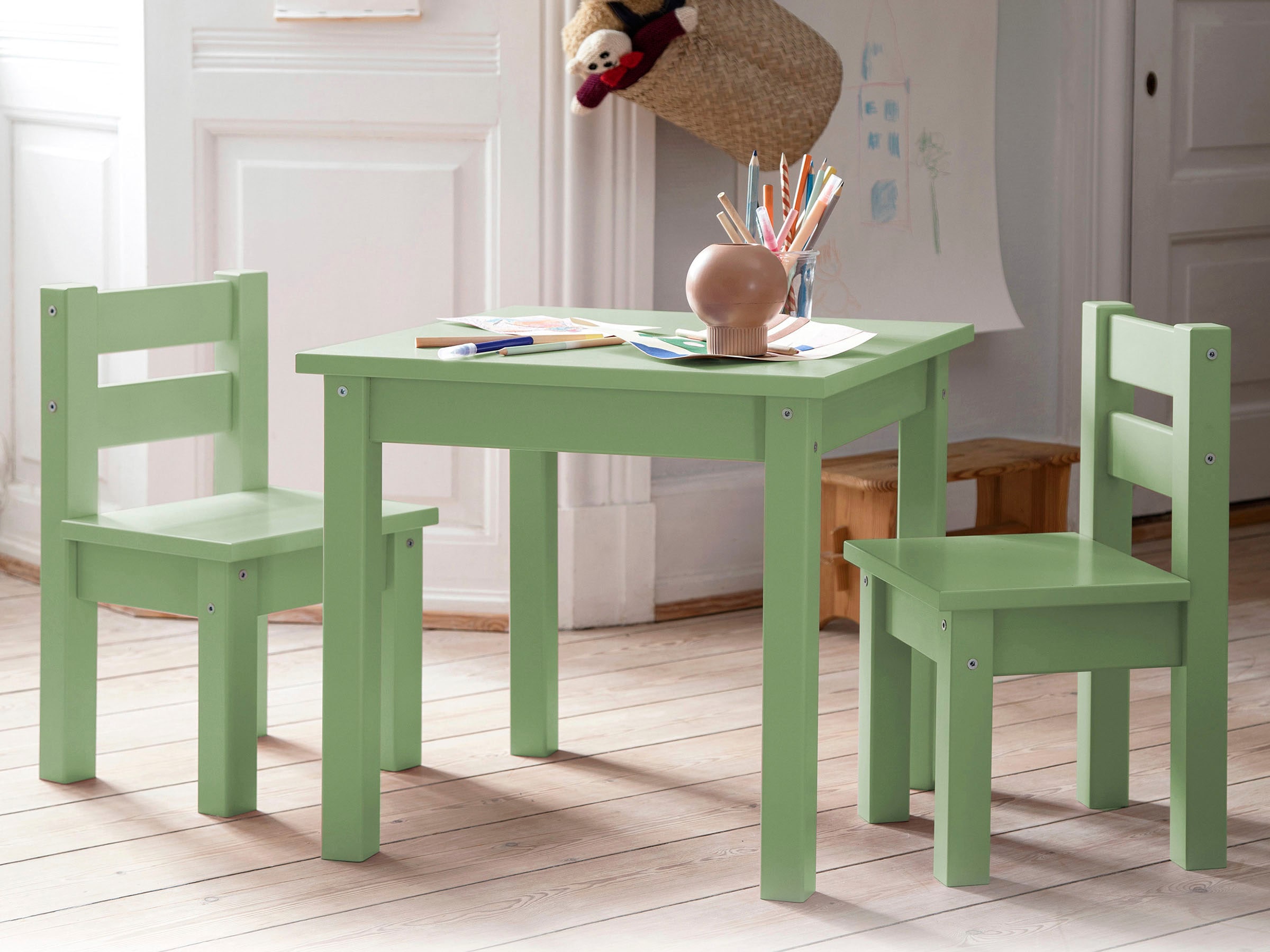 Hoppekids Kindersitzgruppe "MADS Kindersitzgruppe" Set, 1 Tisch, 2 Stühle, 3 Stk. tlg. in vielen Farben, mit zwei Stühlen