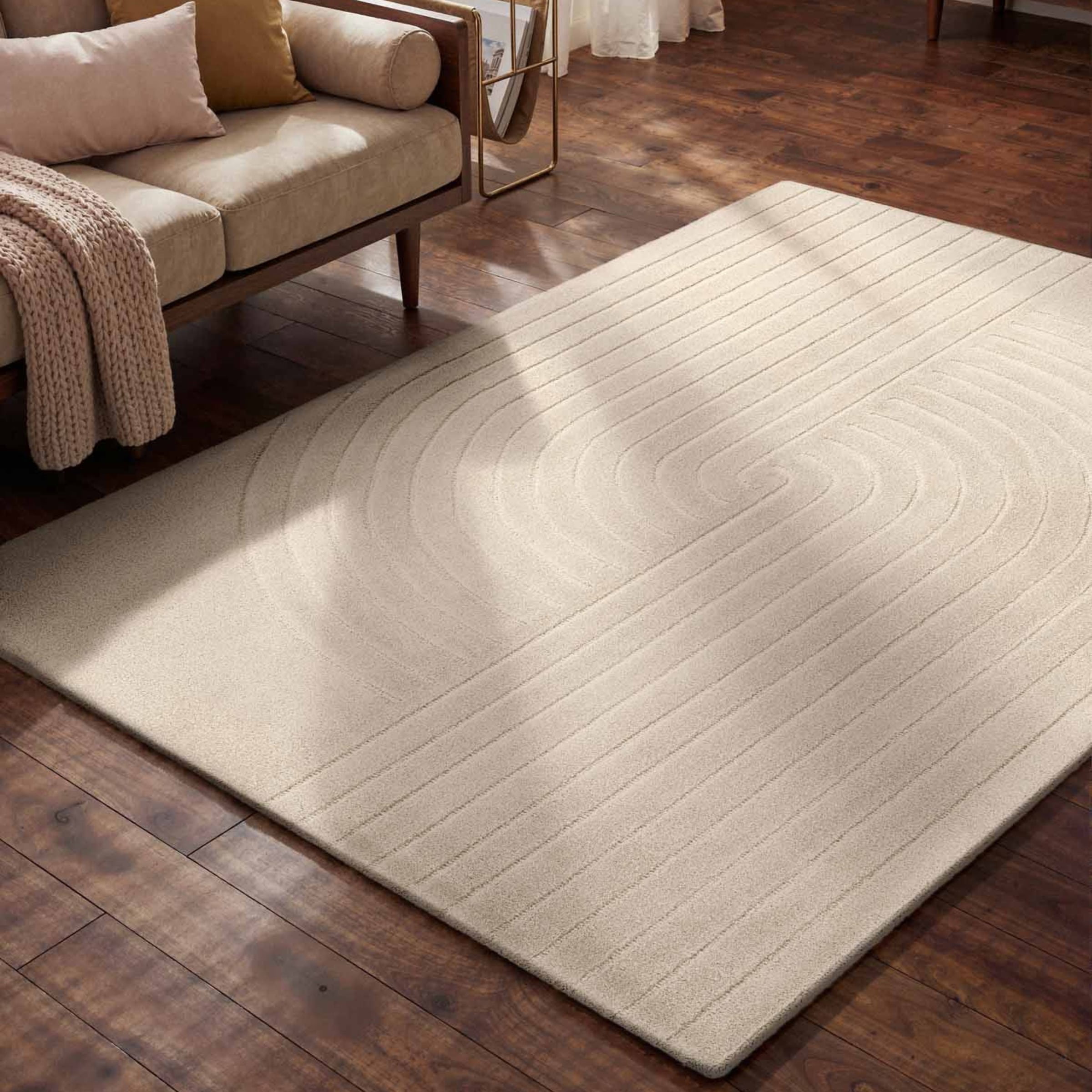 vikosa Wollteppich »Arcora« rechteckig 15 mm Höhe Wolle Handgemacht, Hoch-Tief-Effekt, Geometrisches Linien Wellendesign