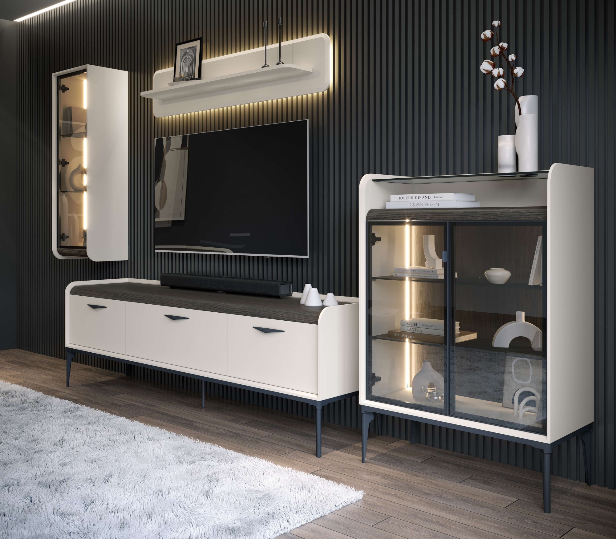 OTTO home Highboard »Sofy  Sideboard, Kommode, Anrichte, Schrank« UV lackiert, Soft Close Funktion, Metallgestell in Anthrazit Dekor