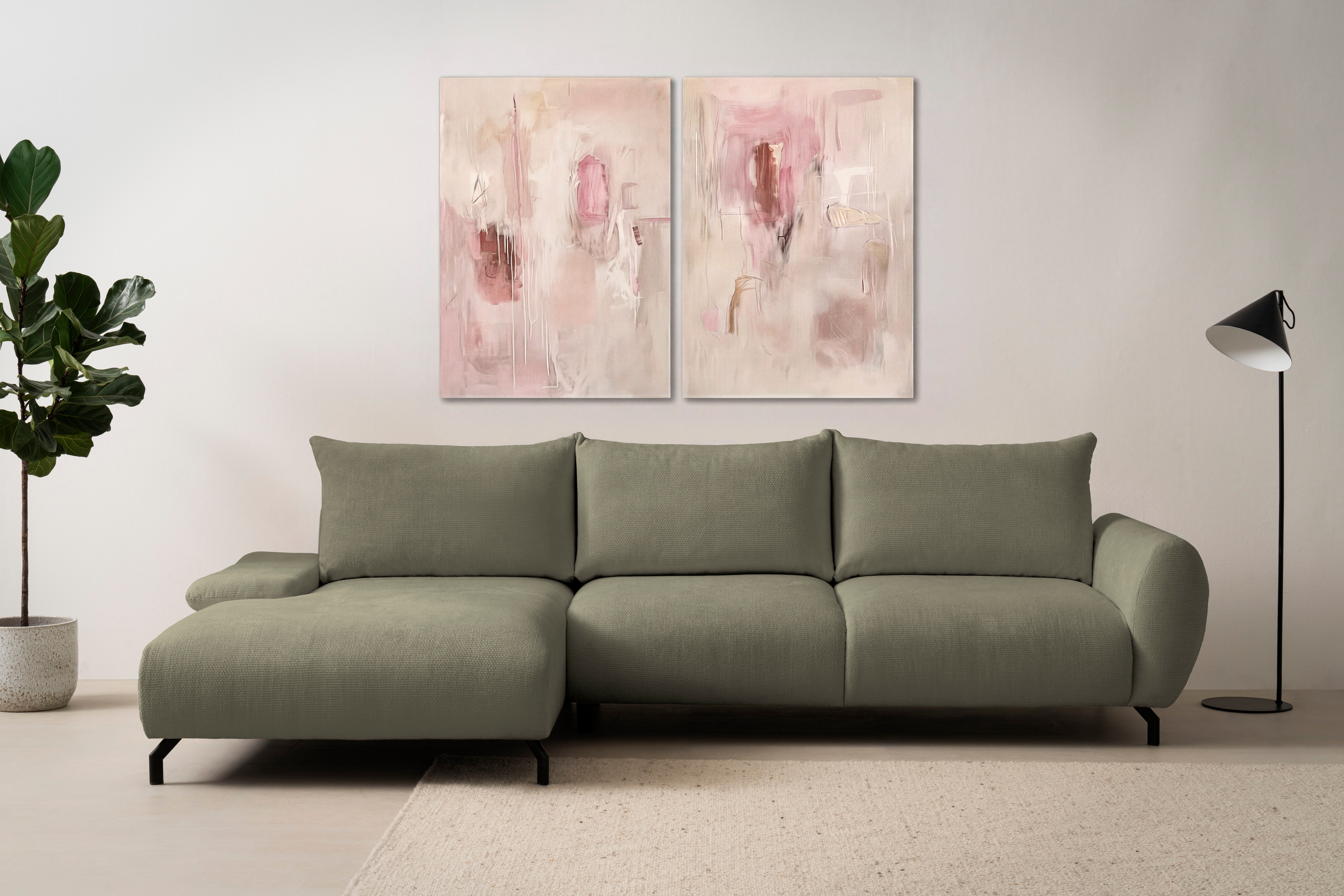 OTTO home Ecksofa "KELLIE, L-Form, 315 cm, verstellbare Armlehne, Metallfüße," wahlweise Recamiere links o. rechts, Chenille-Stoff, hoher Sitzkomfort