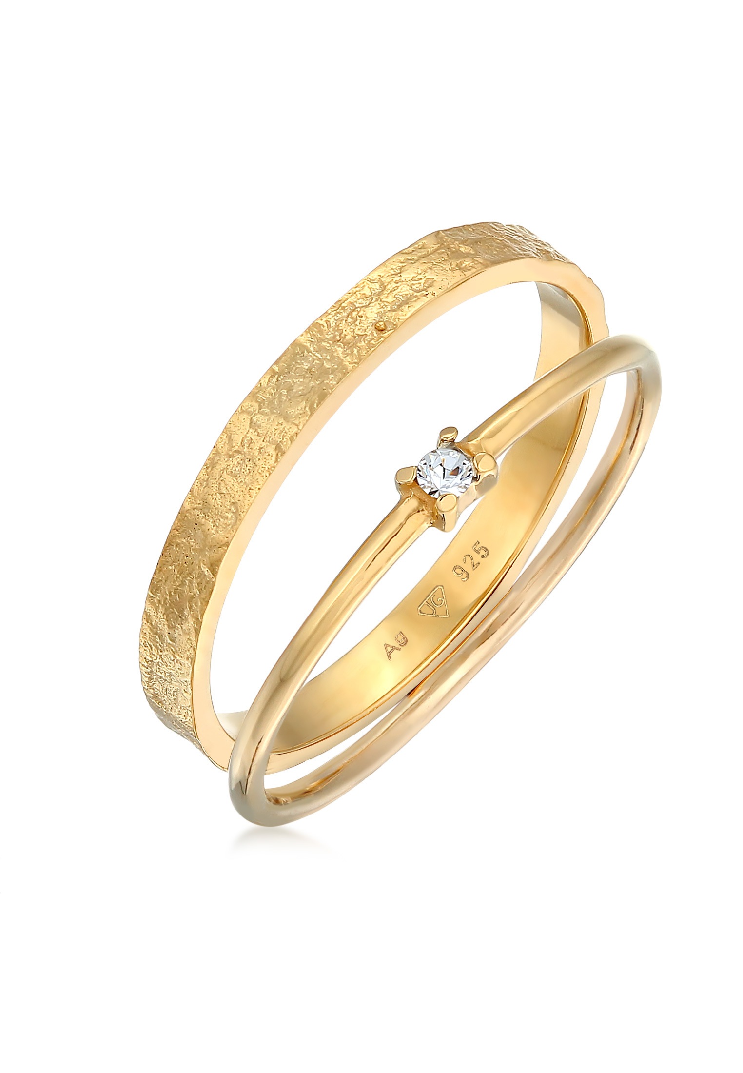Solitärring ELLI "Set Solitär mit Kristallen von Swarovski 925 Silber" Gr. 52, gold, Fingerringe, Damen, 52mm,mit Steinen, Silber 925 (Sterlingsilber), 2,2mm