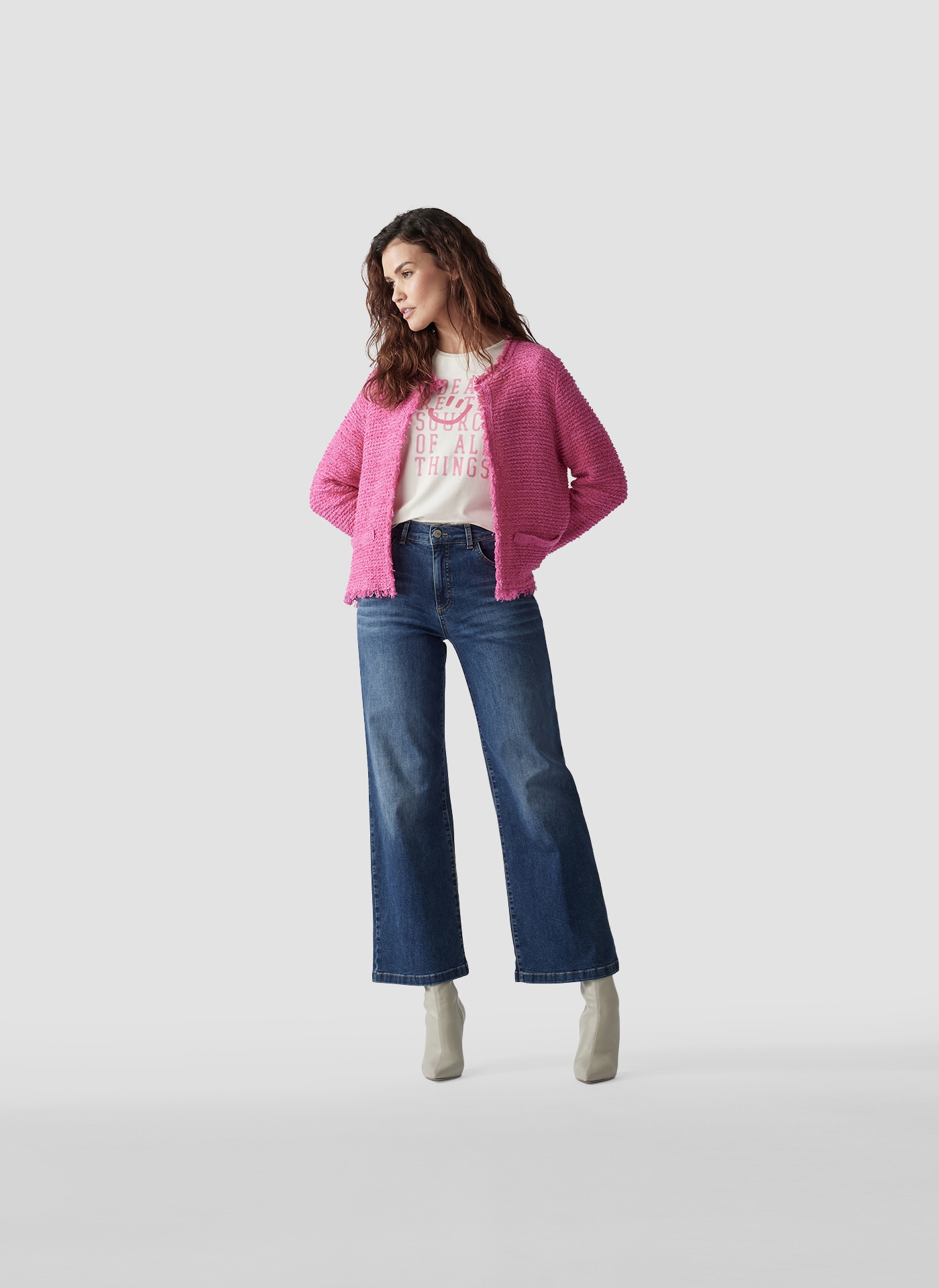 LeComte Strickjacke »LeComte Bouclé-Jacke in strahlendem Pink mit Fransen-Details«