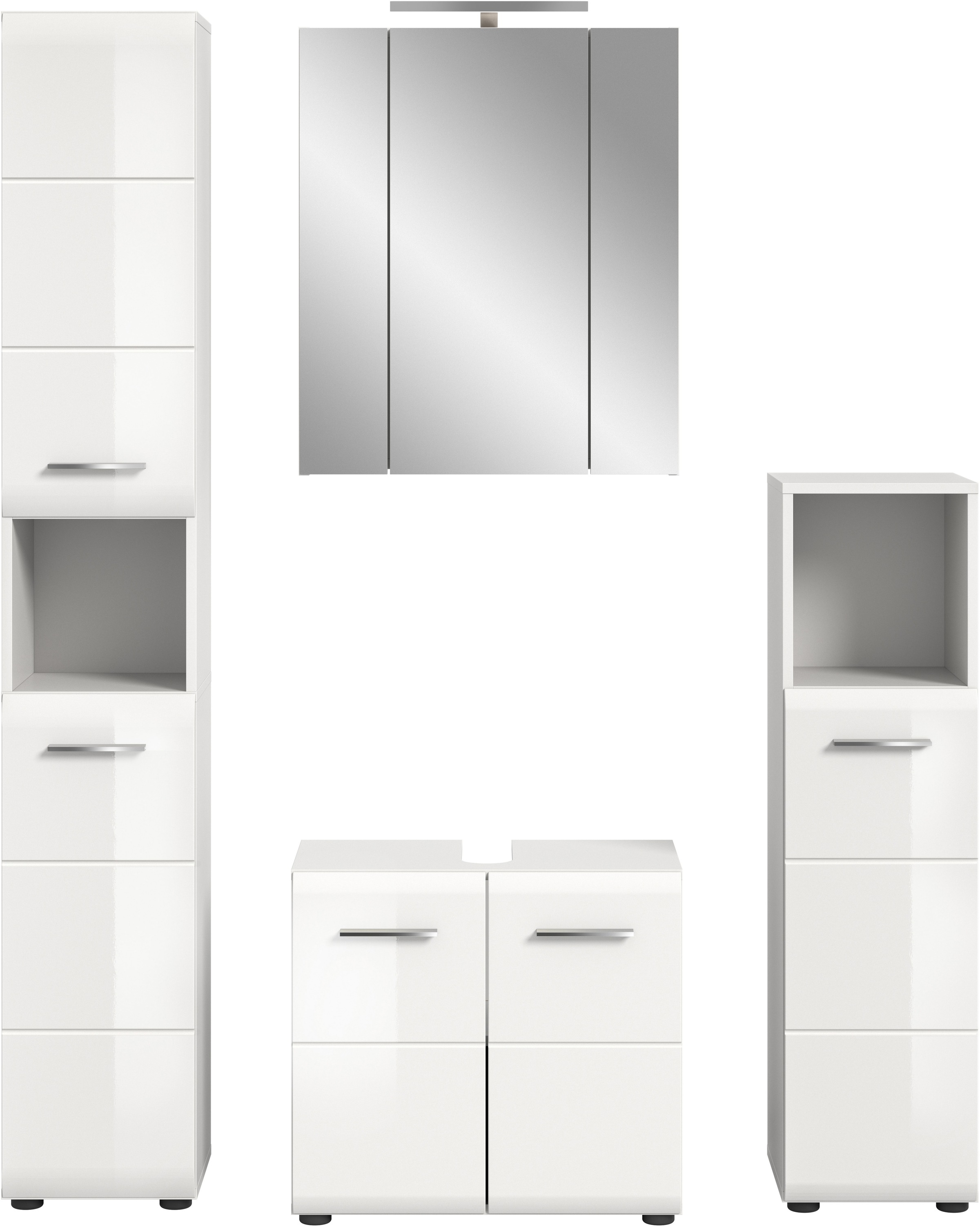 INOSIGN Badezimmer-Set, (Set, 5 St.), Florenz, Badkombination 5-tlg., Weiß hochglanz,l inkl Beleuchtung