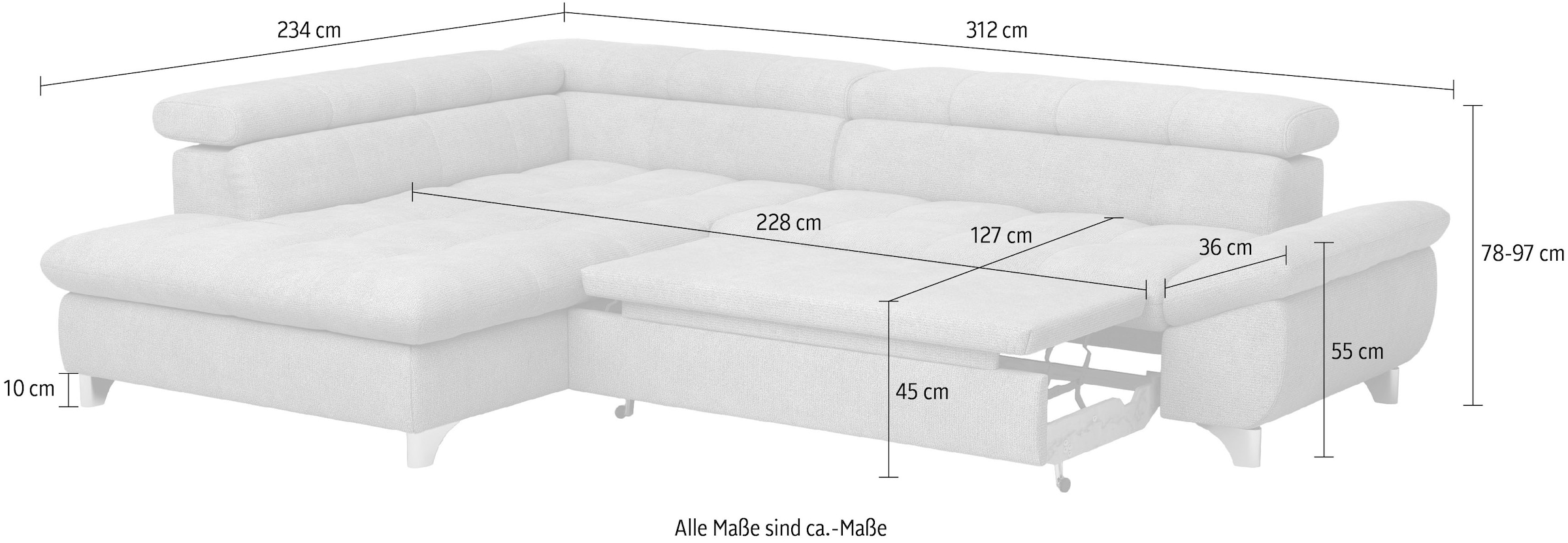 COTTA Ecksofa »Gemini L-Form«, mit Kopfteilverstellung, wahlweise mit Bettfunktion