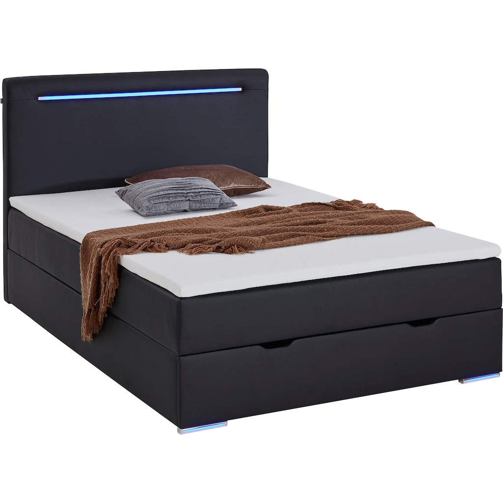 meise.möbel Boxbett Candela 2, inkl. LED-Beleuchtung an Kopfteil und Füßen, mit Bettkasten und Topper