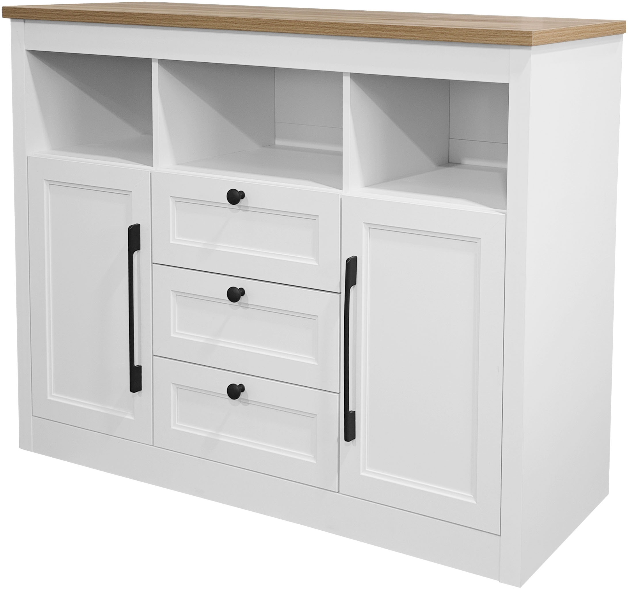 OTTO home Sideboard »Ismund«, aus MDF, mit Holz-Zierleiste, schwarzen Metallgriffen, Höhe 95 cm
