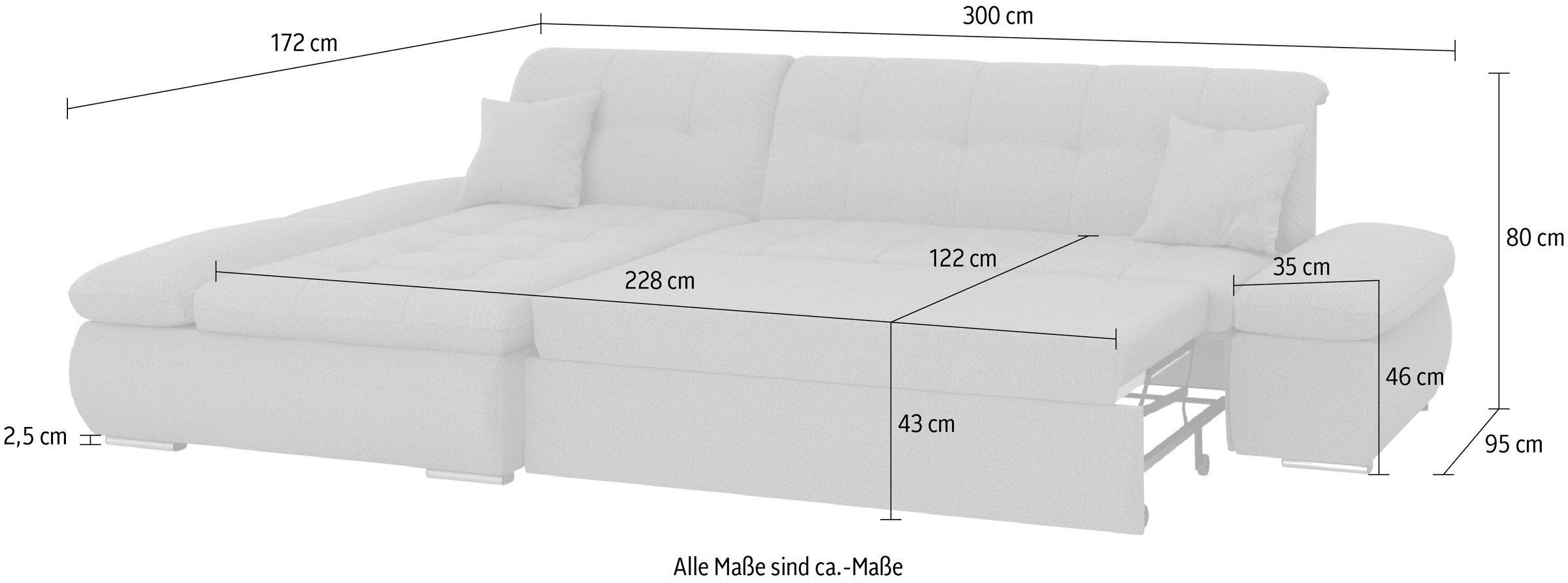 DOMO collection Ecksofa »Moric, L-Form, XXL-Sofa - Breite 300cm«, wahlweise mit Bettfunktion und Armteilverstellung, dunkelgrün