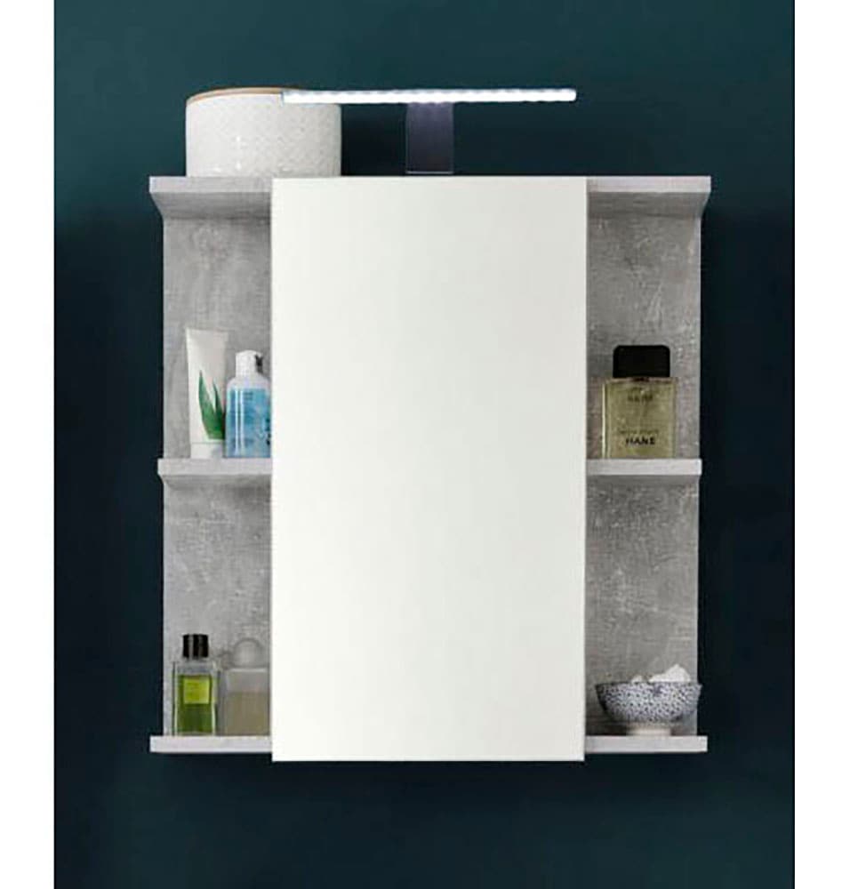 trendteam Spiegelschrank 2 Stk. tlg. Badspiegel mit Spiegeltür in Weiß Hochglanz/Beton - inklusive Leuchte