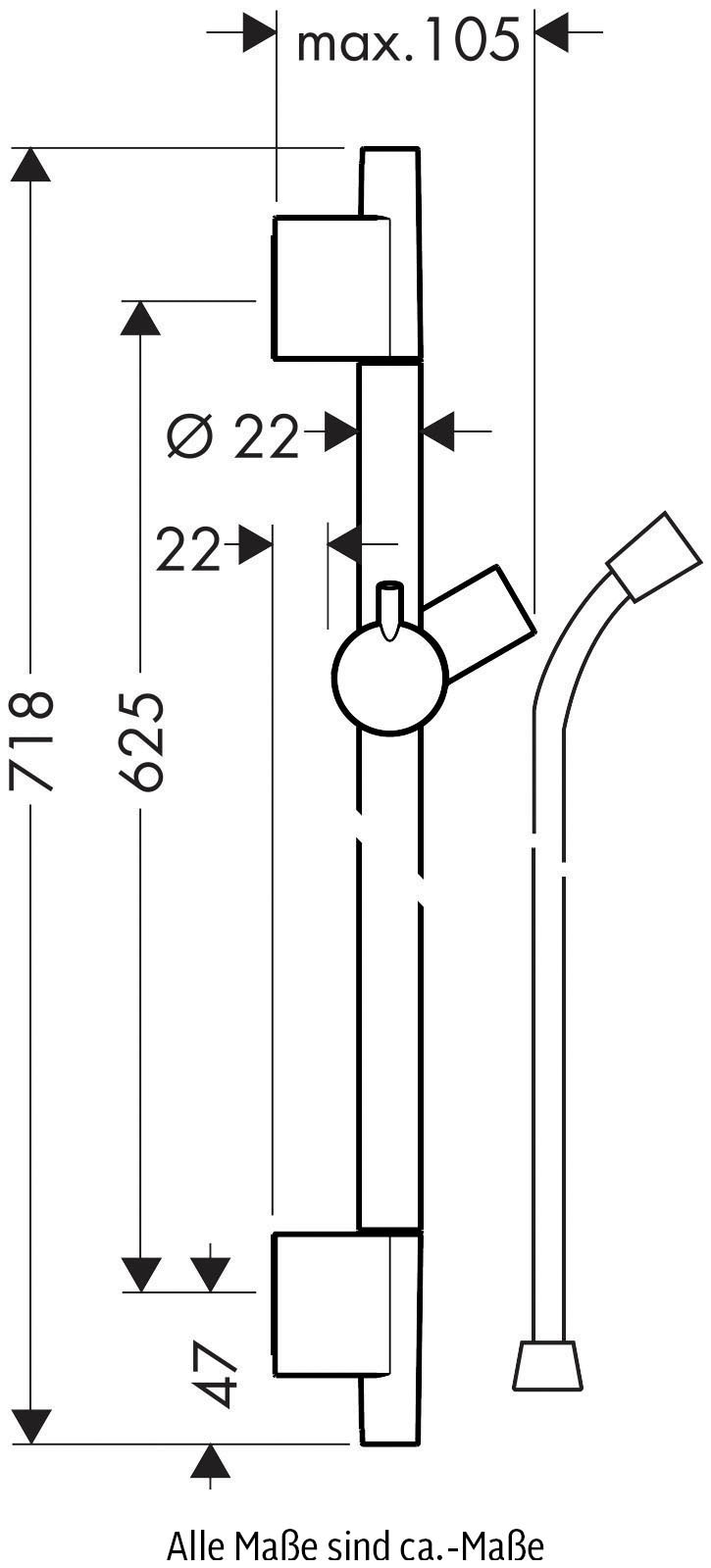 hansgrohe Brausehalter »Puro«, (Brausestange, Brauseschlauch, Handbrausehalterung), 65cm, mit Isiflex Duschschlauch 160cm