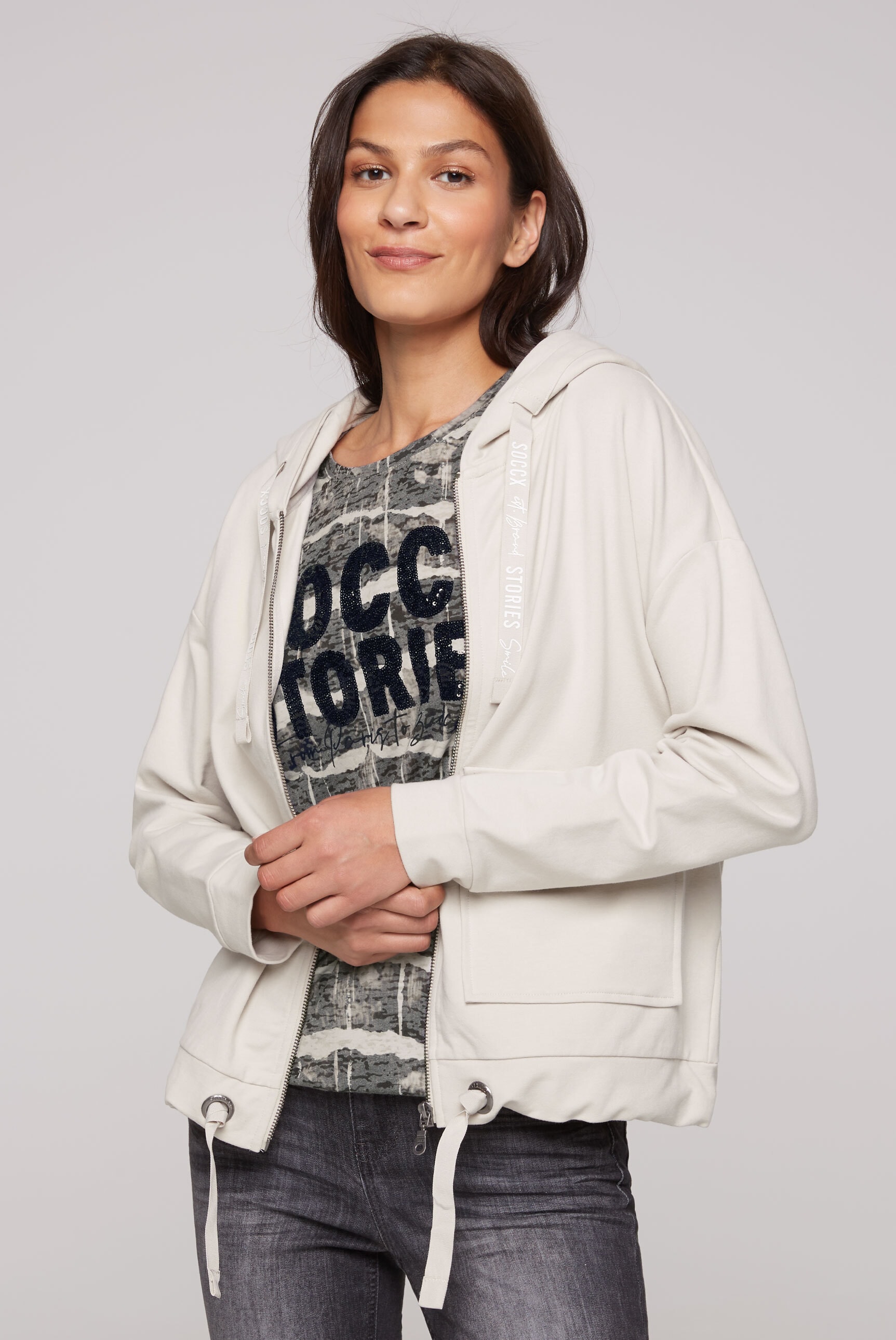 SOCCX Kapuzensweatjacke, mit Bindeband am Saum