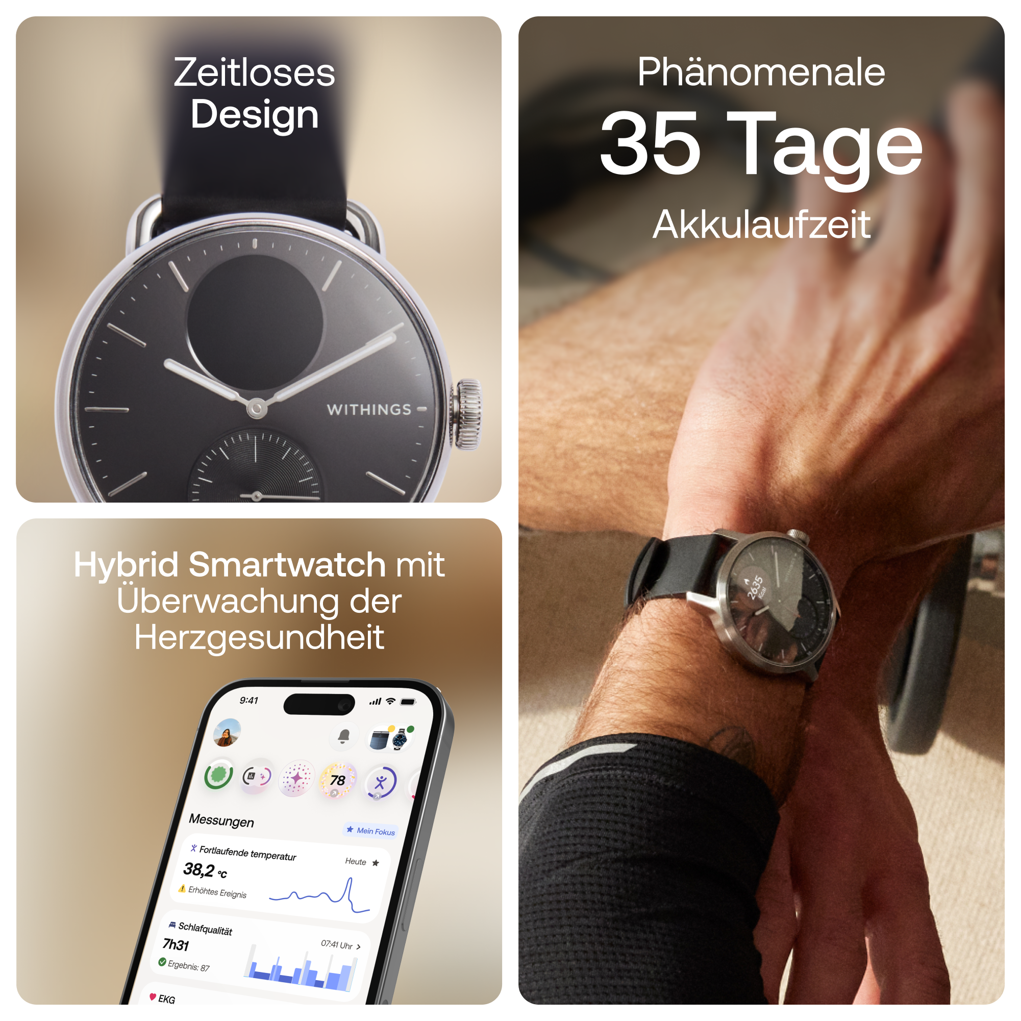 Withings Smartwatch »ScanWatch 2 38mm, hybrid, Akku bis 35 Tage, 50 M Wasserdicht« HealthSense OS
