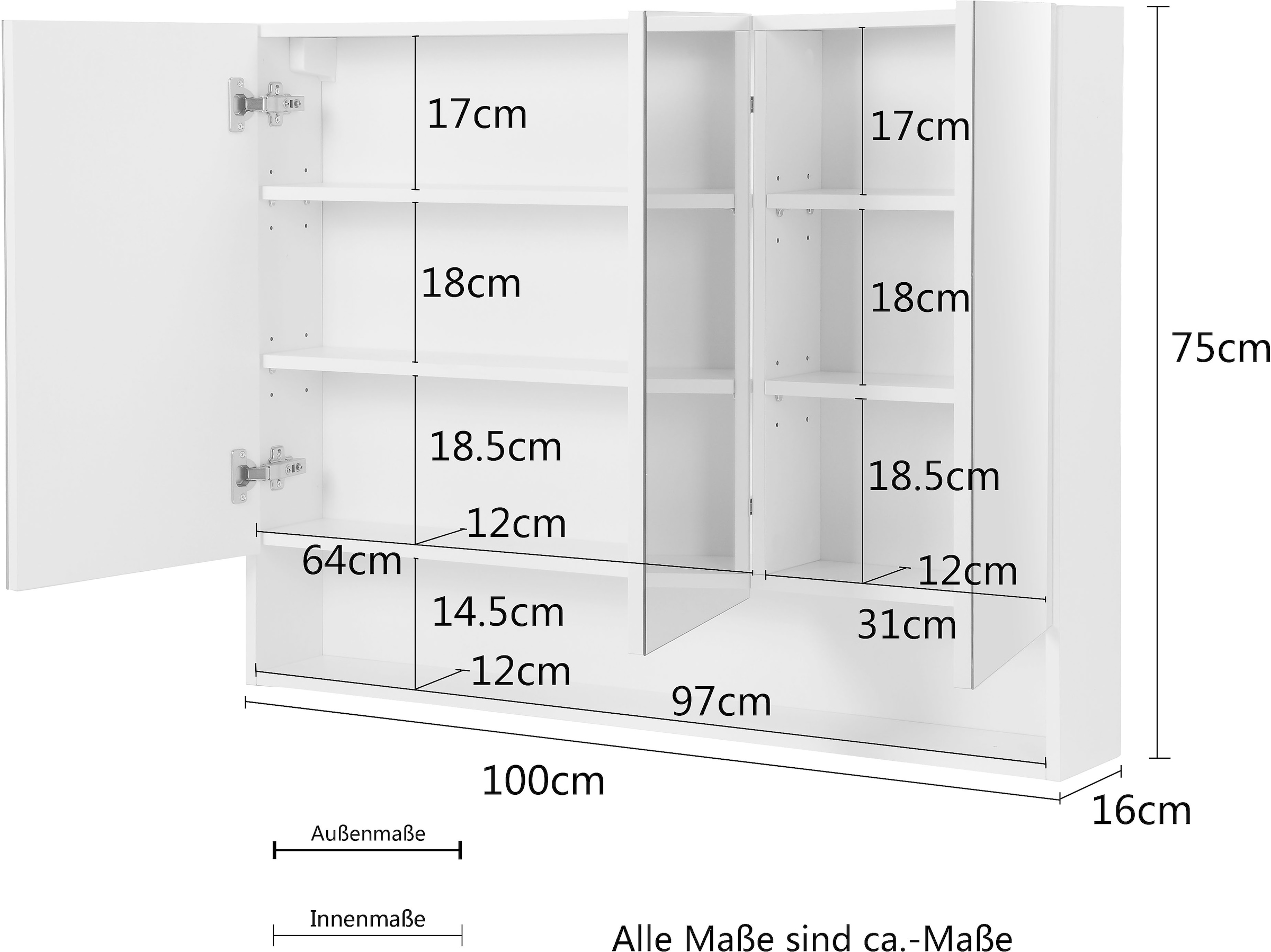 welltime Spiegelschrank »Florenz«, 2 Türen