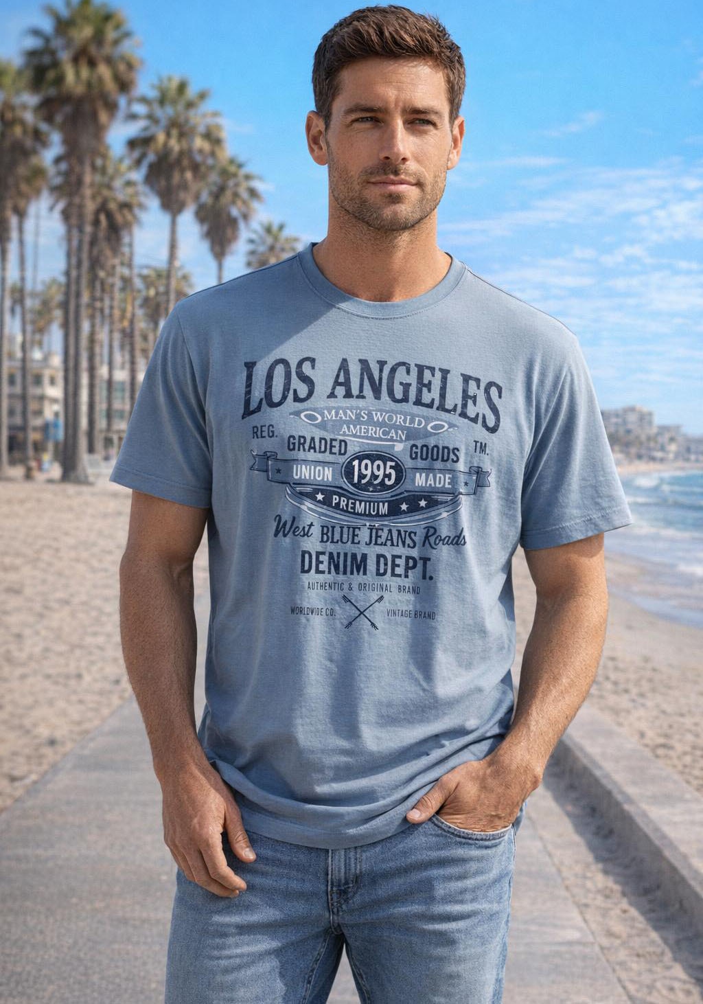 Mans World T-Shirt Kurzarm, mit Print, Rundhalsausschnitt, aus Baumwolle