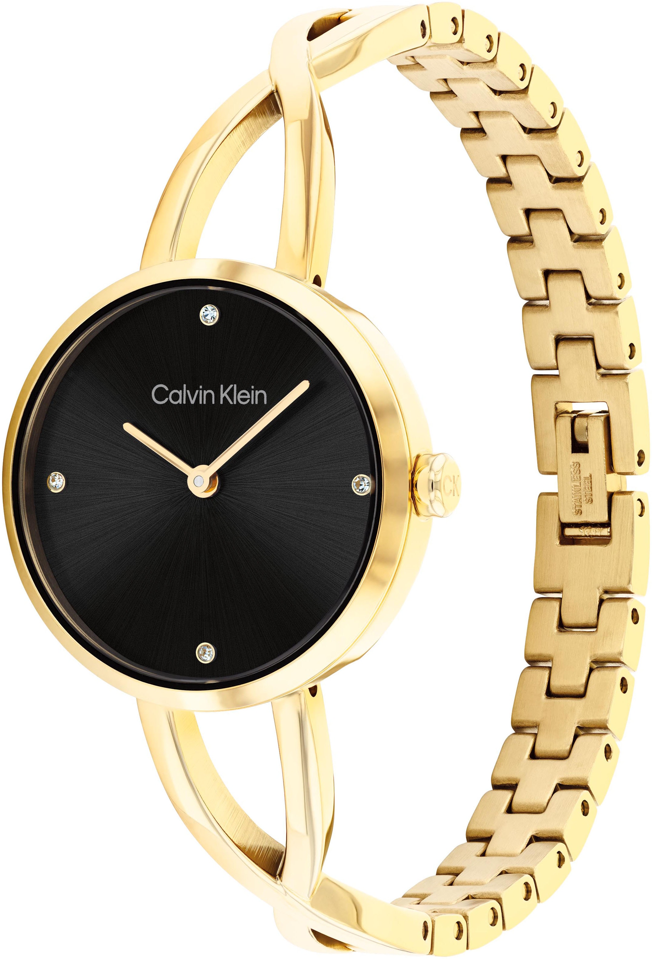 Calvin Klein Quarzuhr »Sculpted Embrace«, Armbanduhr, Damenuhr, Edelstahlarmband, analog, Glassteine