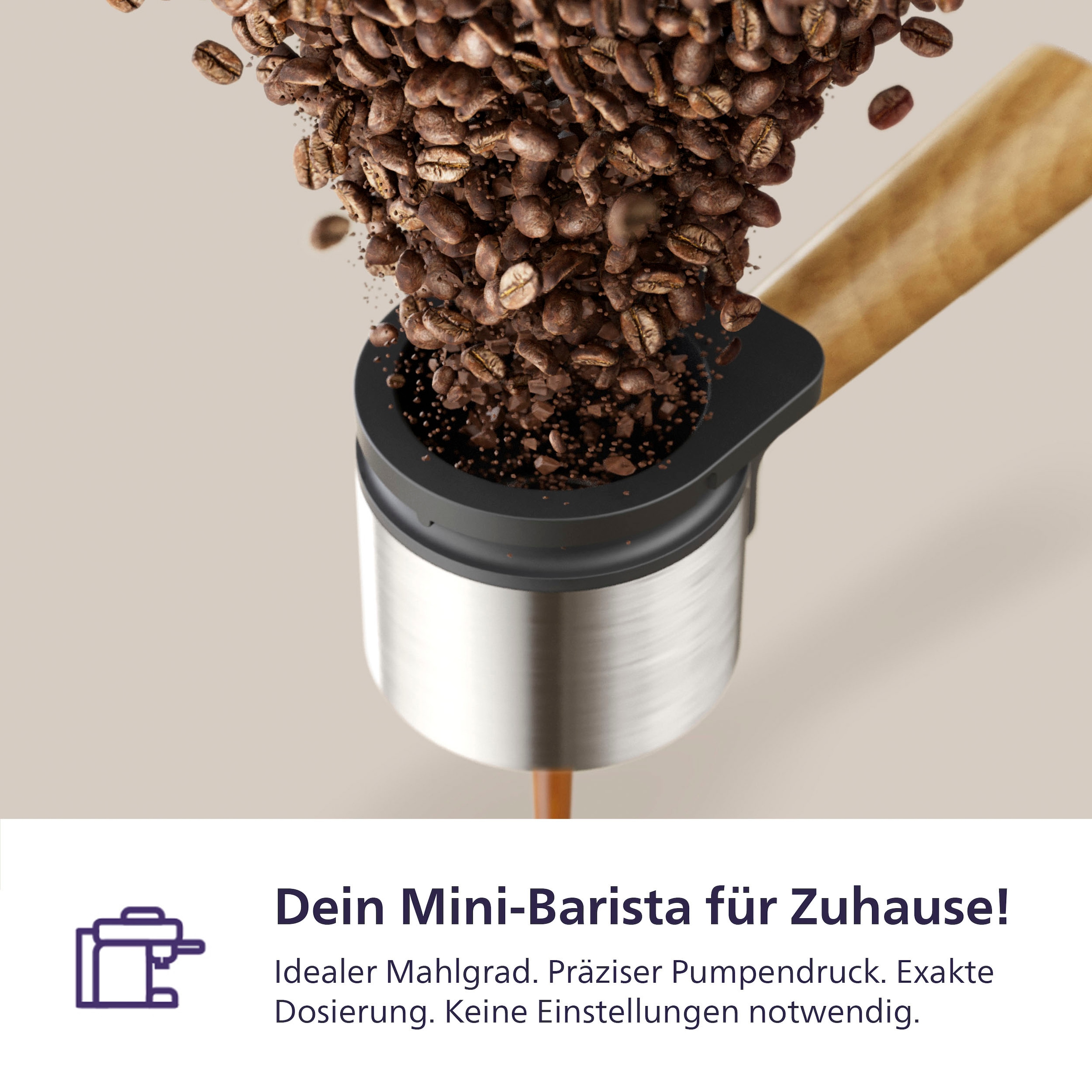 PHILIPS baristina Espressomaschine »BAR302/20 mit Mahlwerk für ganze Bohnen« 16 bar Pumpendruck, Naturweiß/Eschenholz