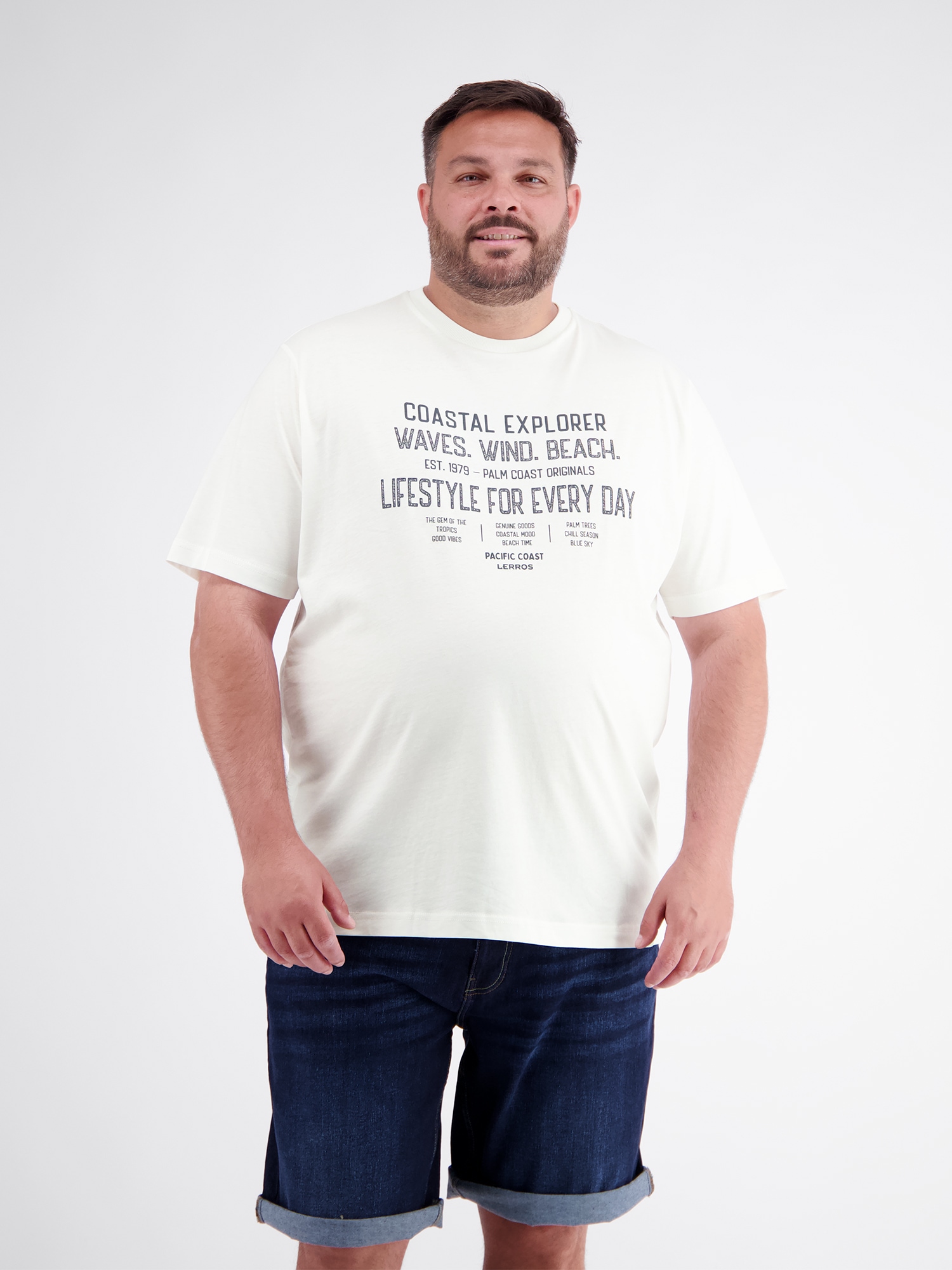 LERROS "T-Shirt aus reiner Baumwolle mit Slogan-Print, große Größen"