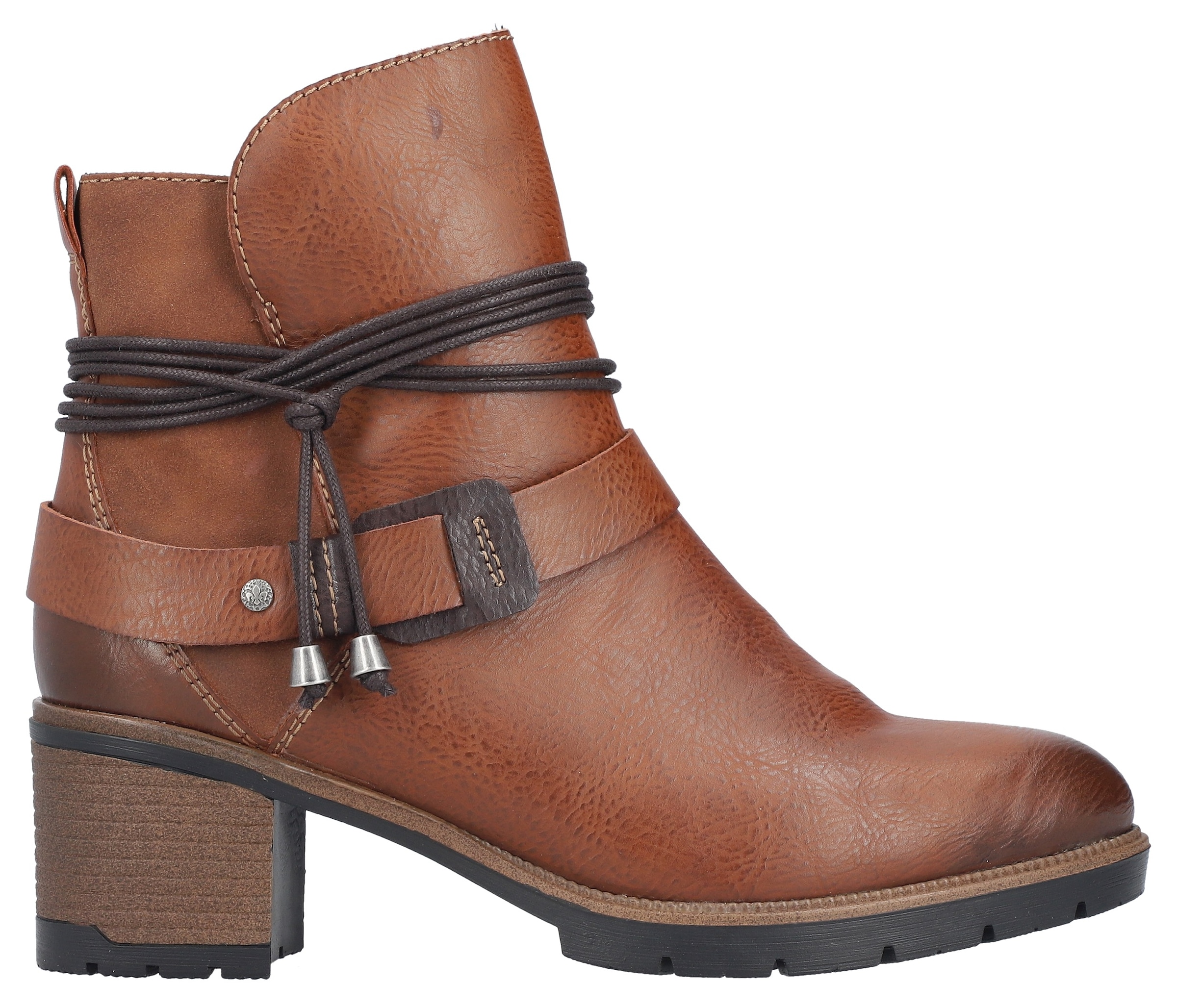 Rieker Stiefelette, Boots, Blockabsatz, Zierbänder, in Used-Optik