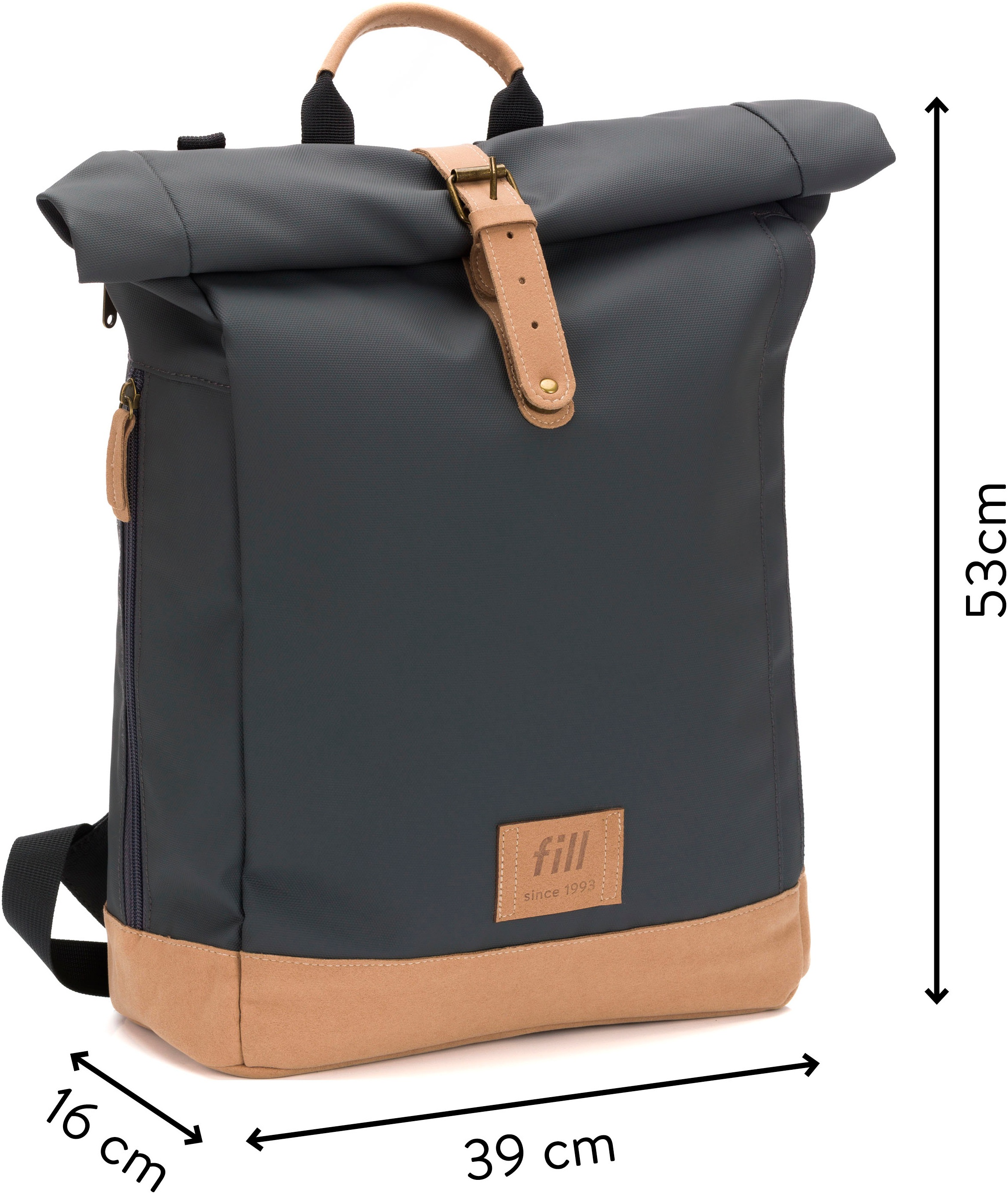 Fillikid Wickelrucksack »Rolltop Berlin stone grey«, Reflektoren, inkl. Wickeltunterlage