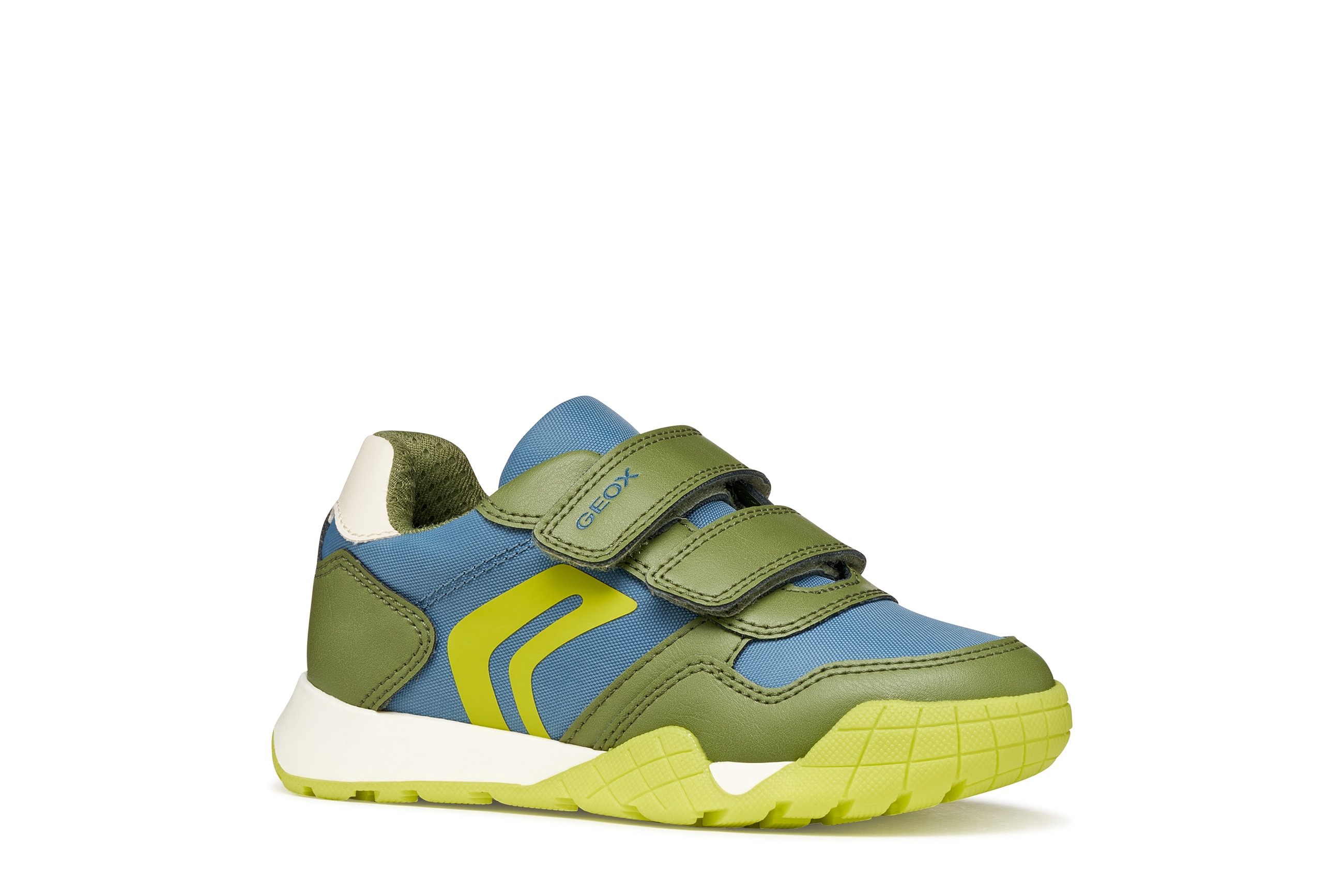 Klettschuh GEOX "J RANN-E BOY", Kinder, Gr. 35, grün, blau, Lederimitat, Textil, Basic, Schuhe Klettschuh, Halbschuh mit GEOX Spezial Membran, Größenschablone zum Download