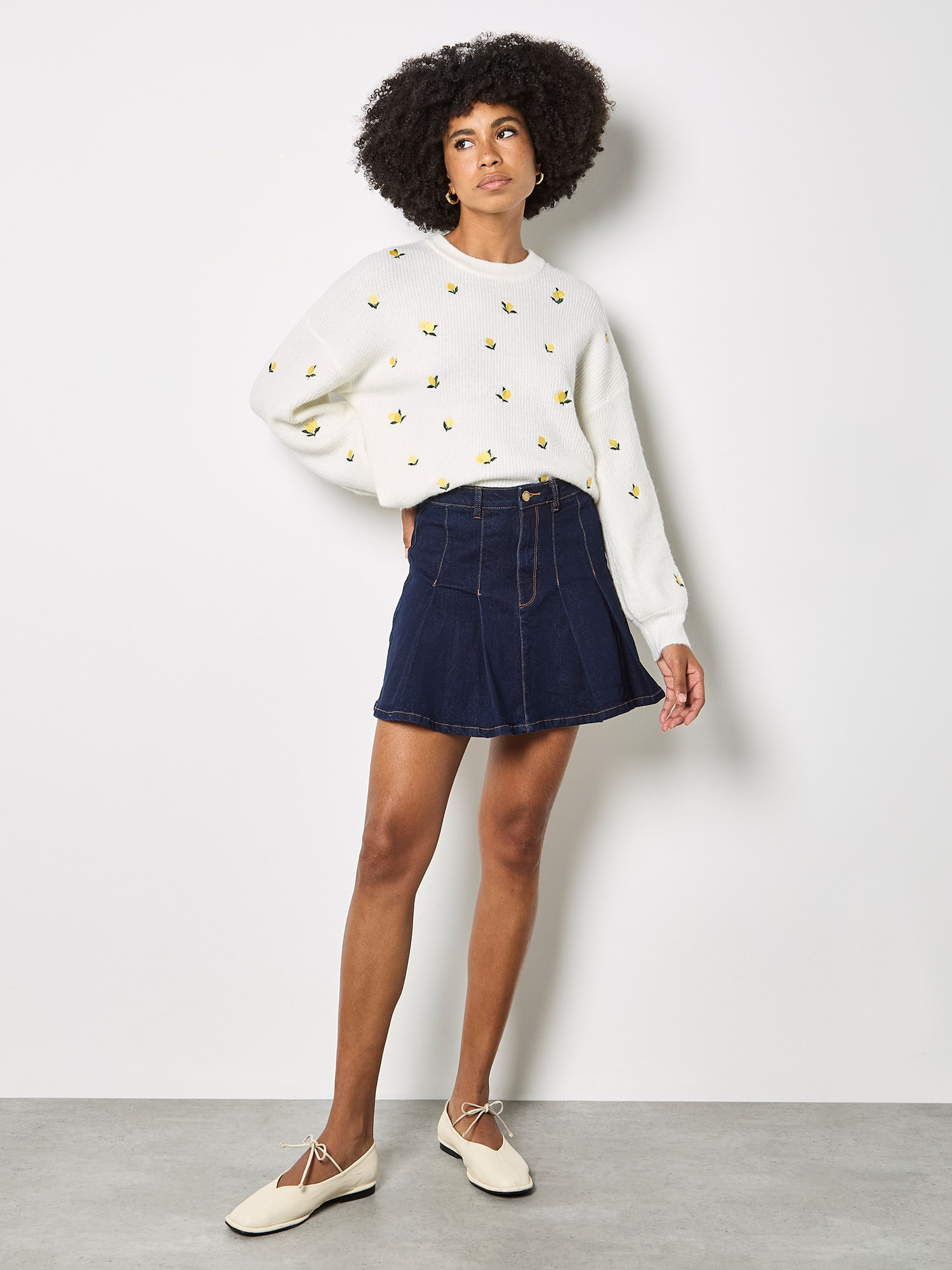Apricot Strickpullover "Bestickter Pullover" mit Zitronenmuster