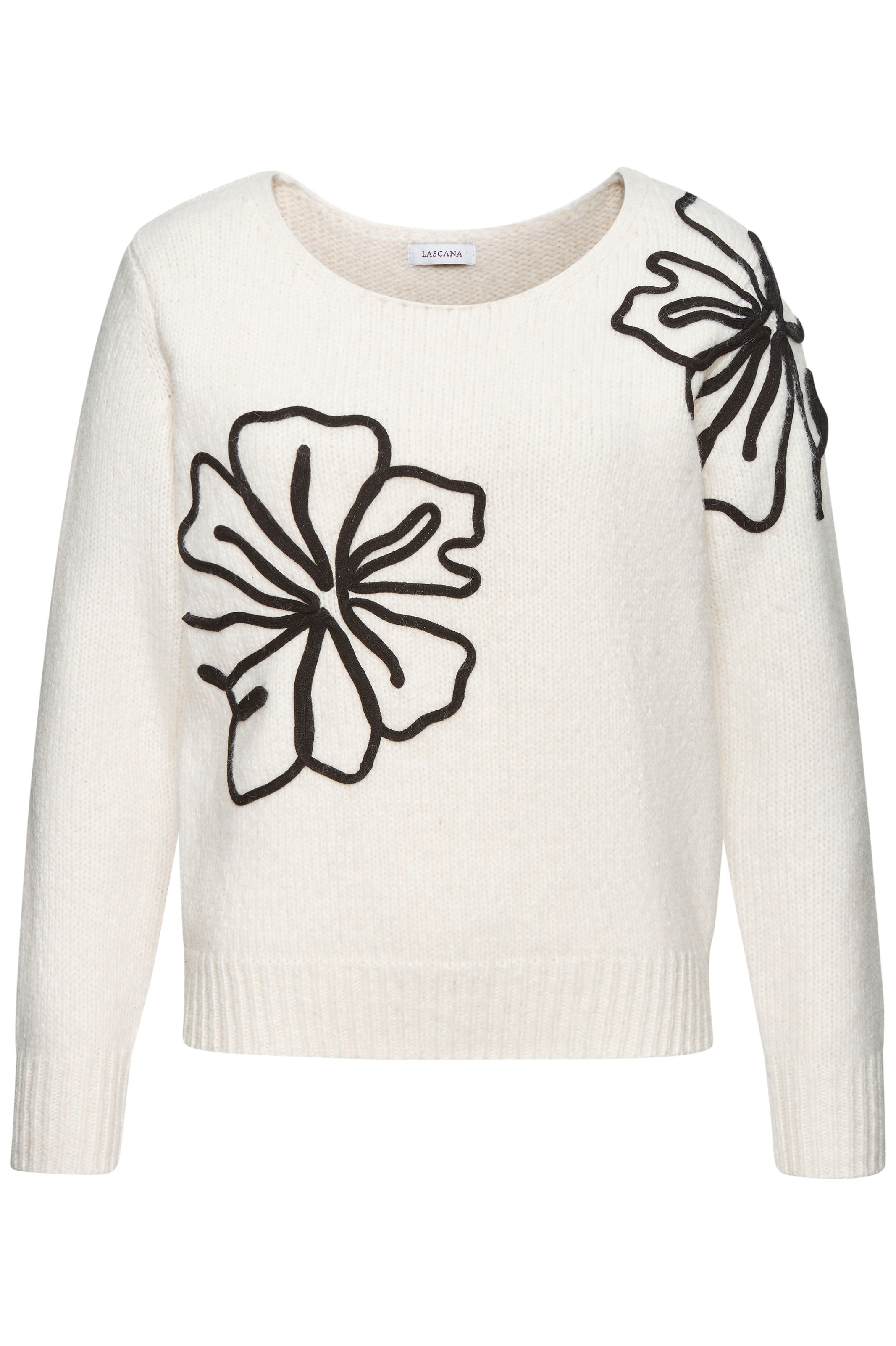 LASCANA Strickpullover, mit Blumen-Applikation, Winterpullover, modisch