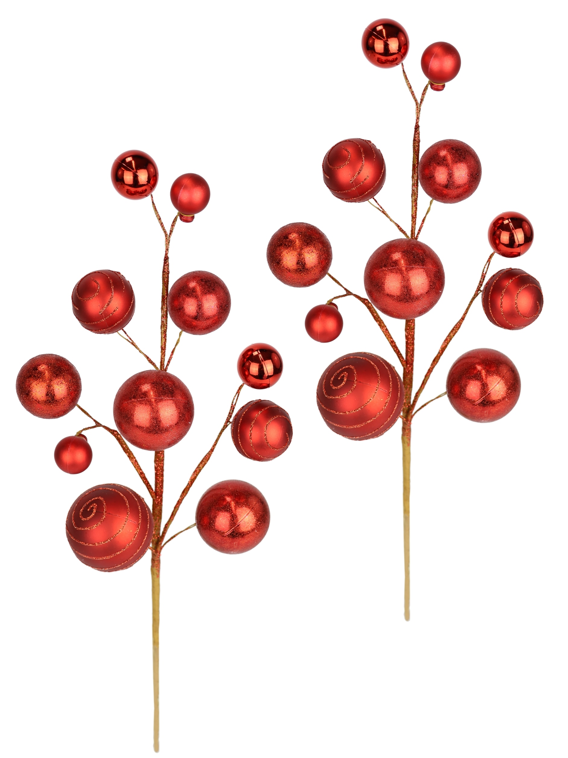 I.GE.A. Kunstzweig Kunstzweig mit Kugeln 2er Set Deko Zubehör für Adventskranz Kranz Girlande Weihnachtsdeko