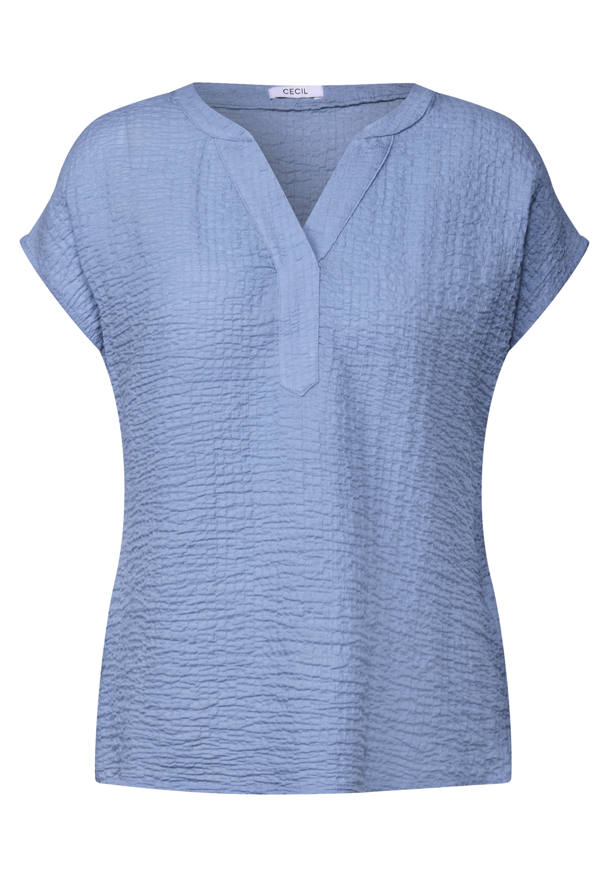 Kurzarmbluse CECIL, Damen, Gr. XXL (46), blau (deep pastel blau), Web, 99% Baumwolle, 1% Elasthan, unifarben, normal normal, Rundhals, abgesteppt, Blusen, aus Baumwolle mit Stretchanteil 3