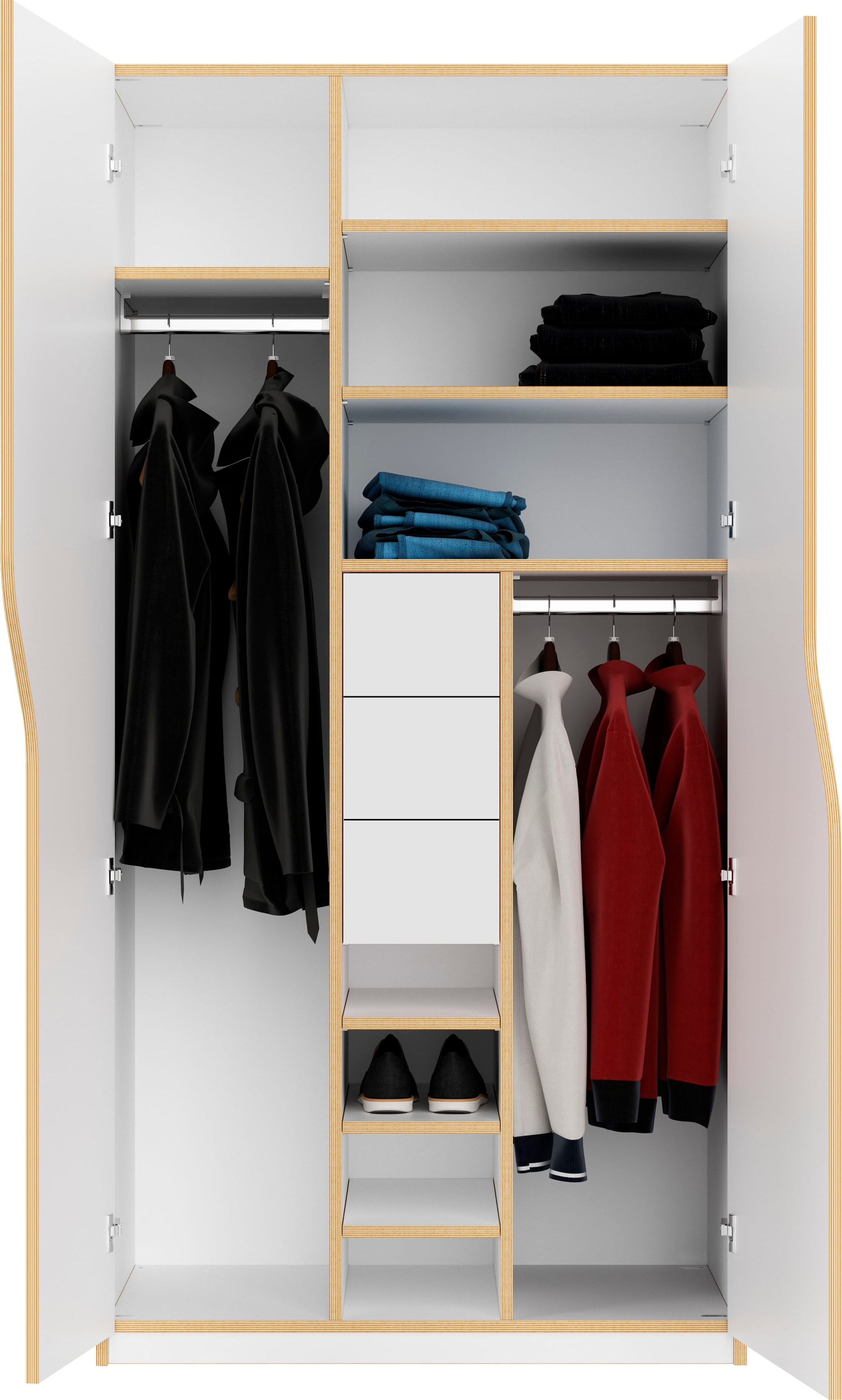 Müller SMALL LIVING Kleiderschrank BAUR »PLANE | innenliegenden und Nr. Fächern Schubladen, 3 Kleiderstange 4«, Ausstattung 12 inklusive