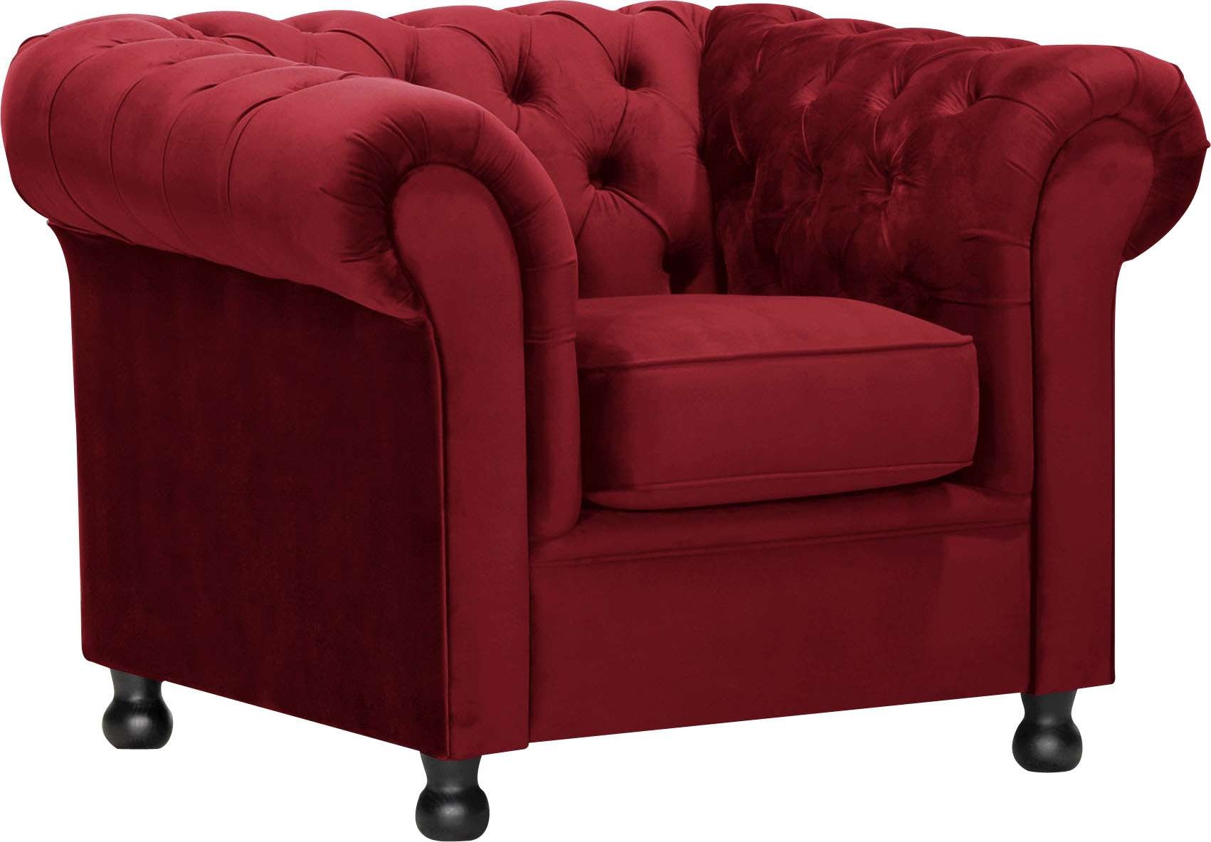 Home affaire Sessel "BRONNOY Chesterfield Sessel mit aufwendiger Knopfheftung, Breite 108cm" Polstersessel mit geschwungenen Armlehnen, Chesterfield-Optik