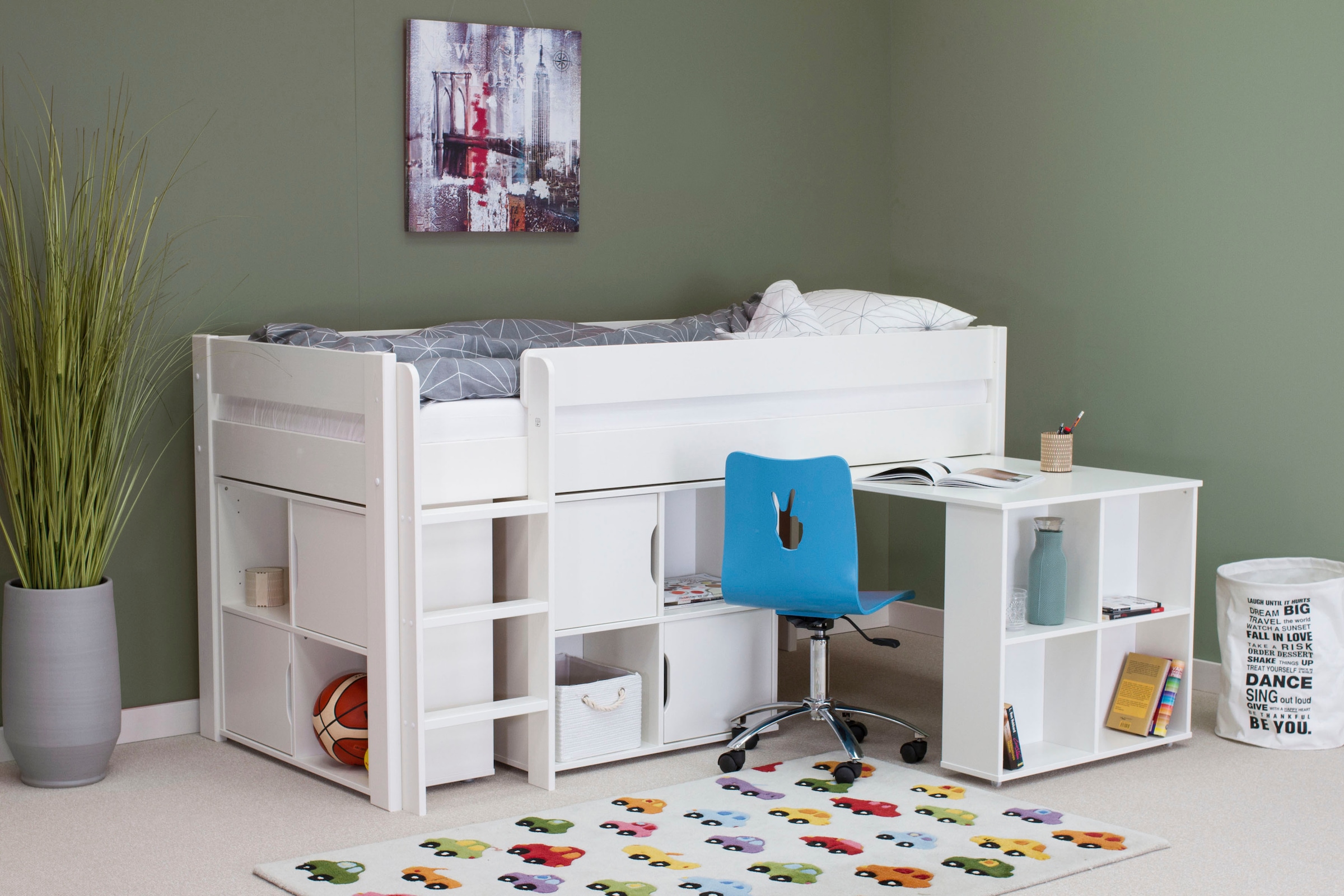 Lüttenhütt Hochbett ""ROBIN " Massivholz, viel Stauraum, seitenverkehrt mon günstig online kaufen