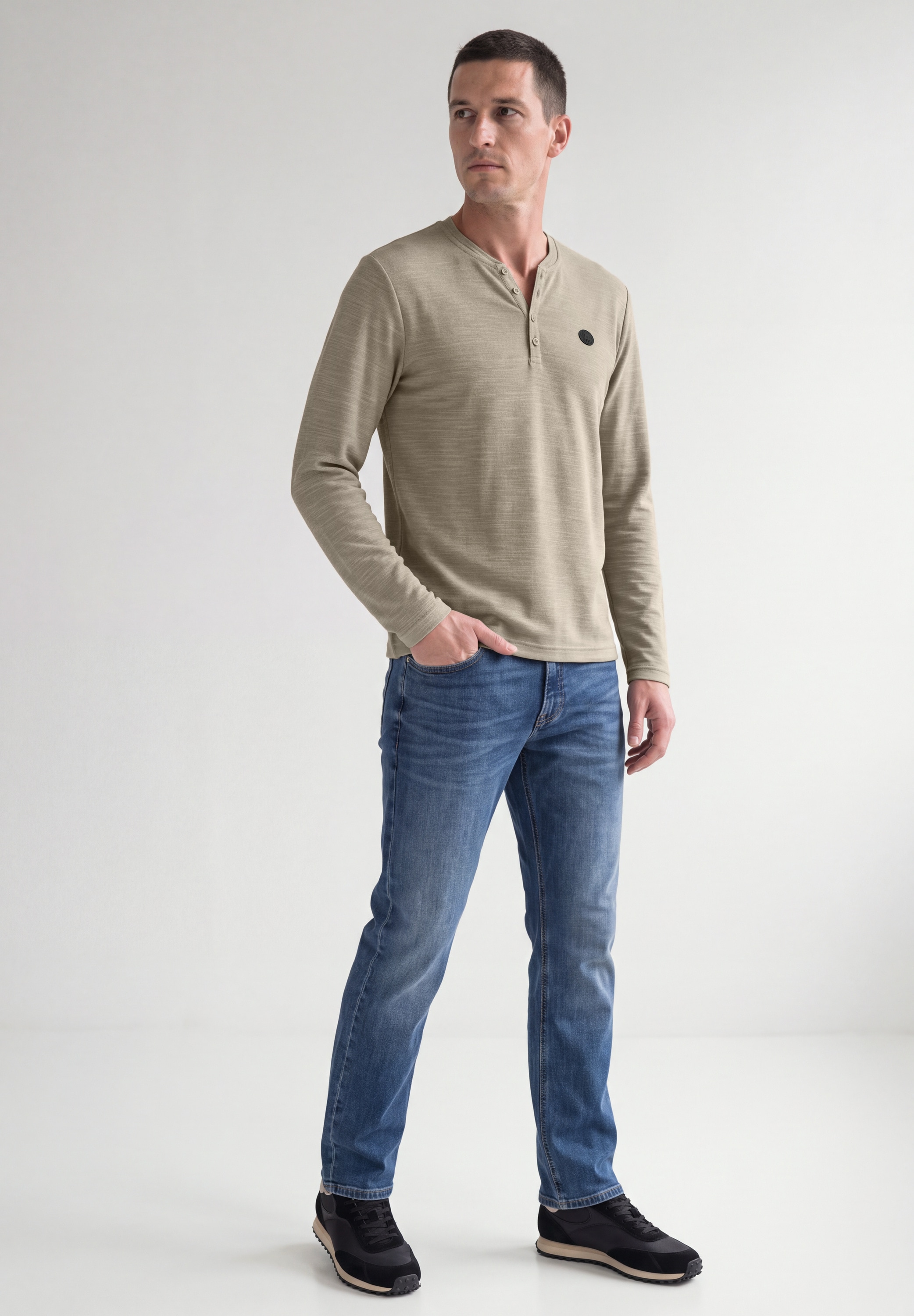 STREET ONE MEN Langarmshirt in Unifarbe