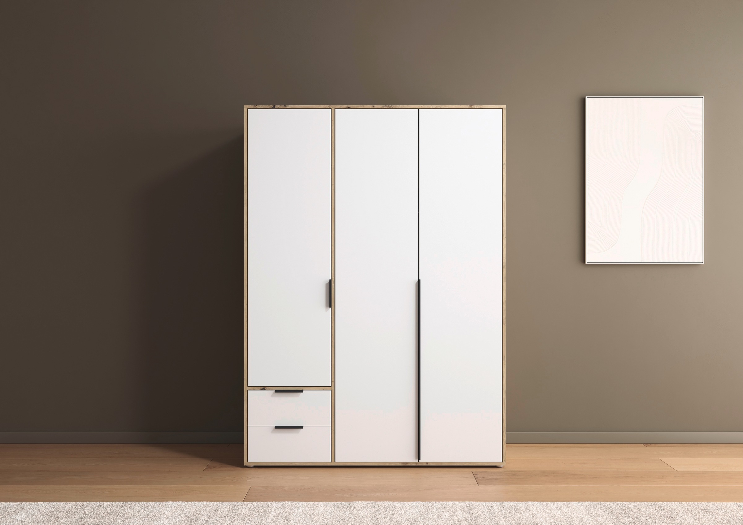 rauch Drehtürenschrank »Kleiderschrank Schrank Garderobe Wäscheschrank NAGATA viel Stauraum«, (in 3 verschiedenen Ausstattungen BASIC/CLASSIC/PREMIUM), mit Schubladen sowie Stangengriffen TOPSELLER MADE IN GERMANY