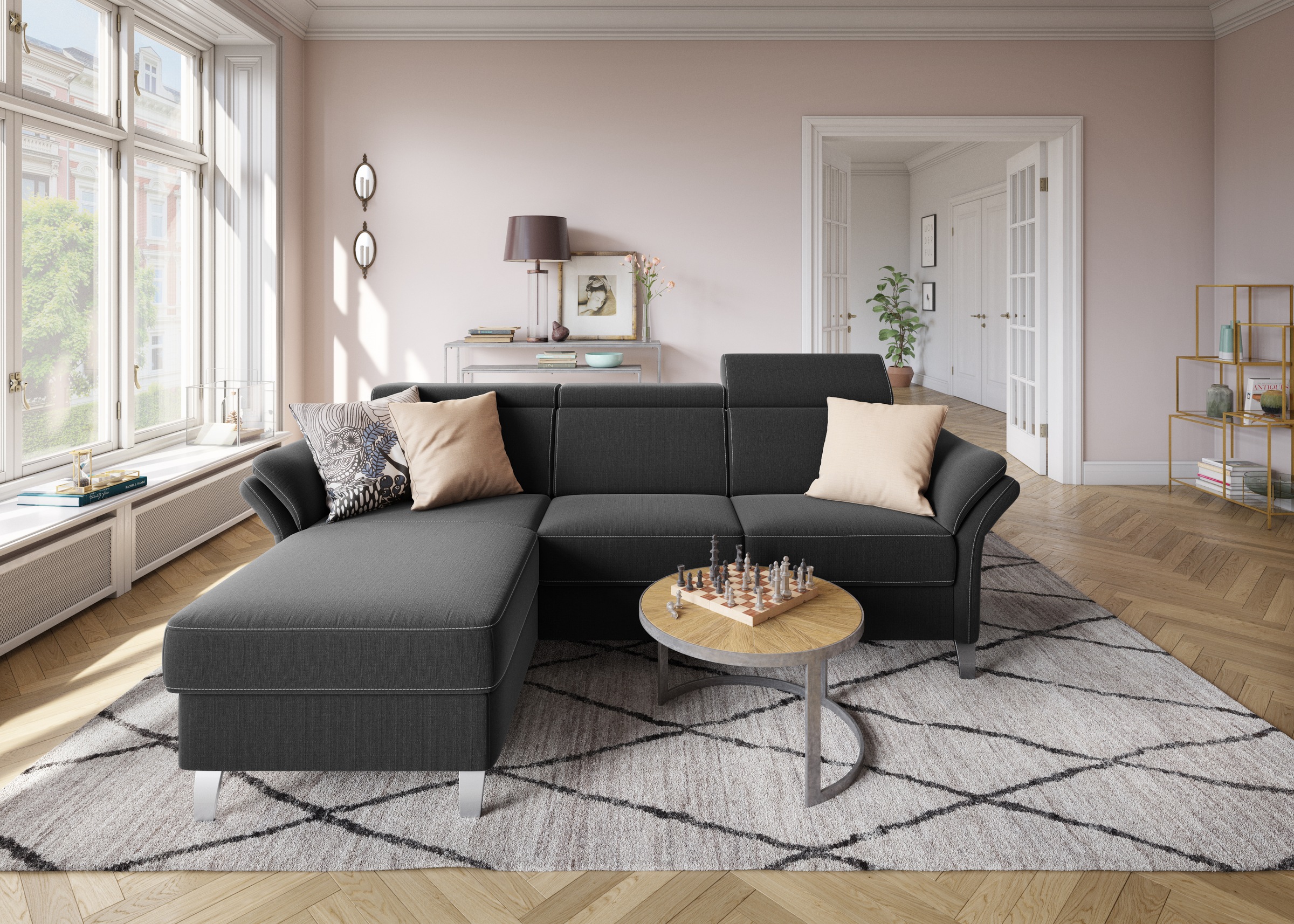 sit&more Ecksofa »Vincenzo L-Form«, inklusive Kopfteilverstellung, wahlweise mit Bettfunktion, Bettkasten