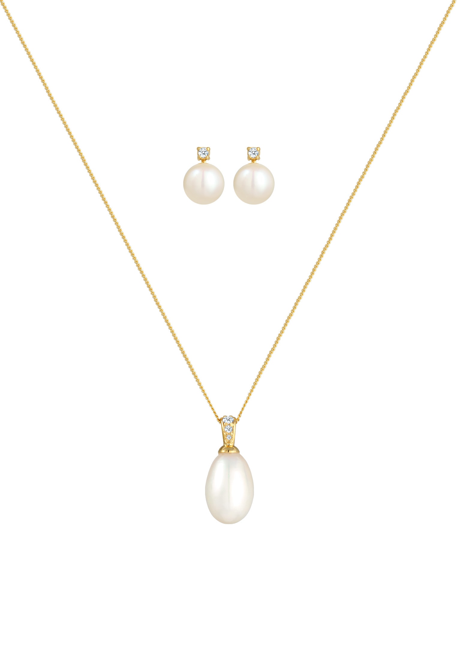 Elli DIAMONDS Schmuckset »Klassisch Perle Diamant (0.11 ct.) 585 Gelbgold«