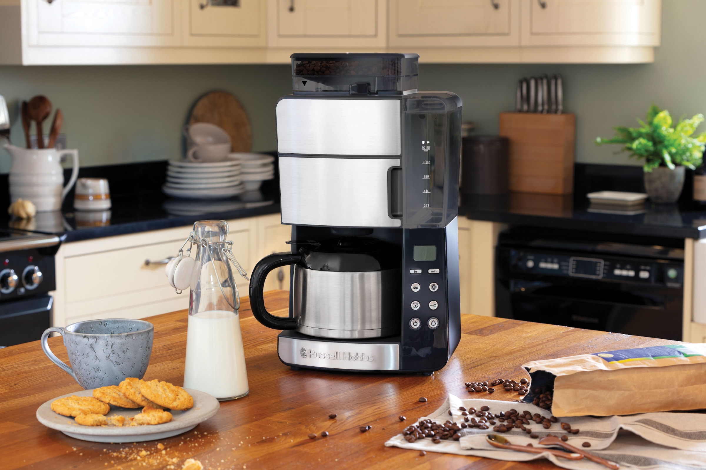 RUSSELL HOBBS Brew Kaffeemaschine mit BAUR Kaffeekanne, 1x4, Mahlwerk l Papierfilter, »Grind | & 25620-56«, 1,25 Thermokanne mit