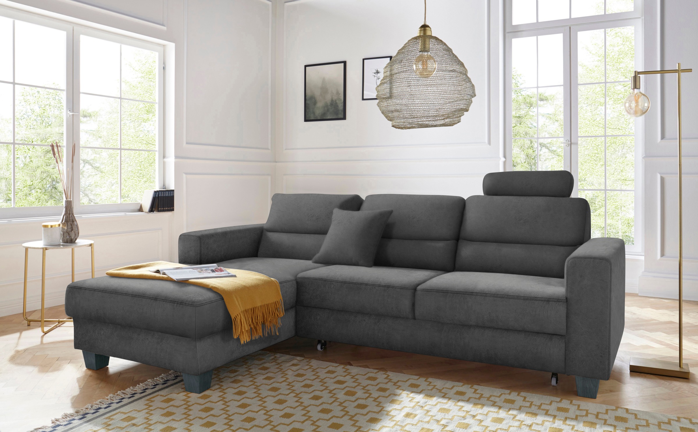 TRENDMANUFAKTUR Ecksofa »Chamber, zeitlos und modern, bequem mit hohem Sitzkomfort, L-Form«, inklusive einer Kopfstütze, wahlweise mit Schlaffunktion