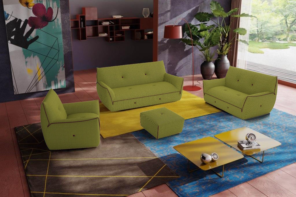Egoitaliano Polstergarnitur "Yuki, extravagantes Design und höchster Sitzkomfort, tolle Details" Set, bestehend aus einem 2,5- und einem 2-Sitzer, Sessel und Hocker