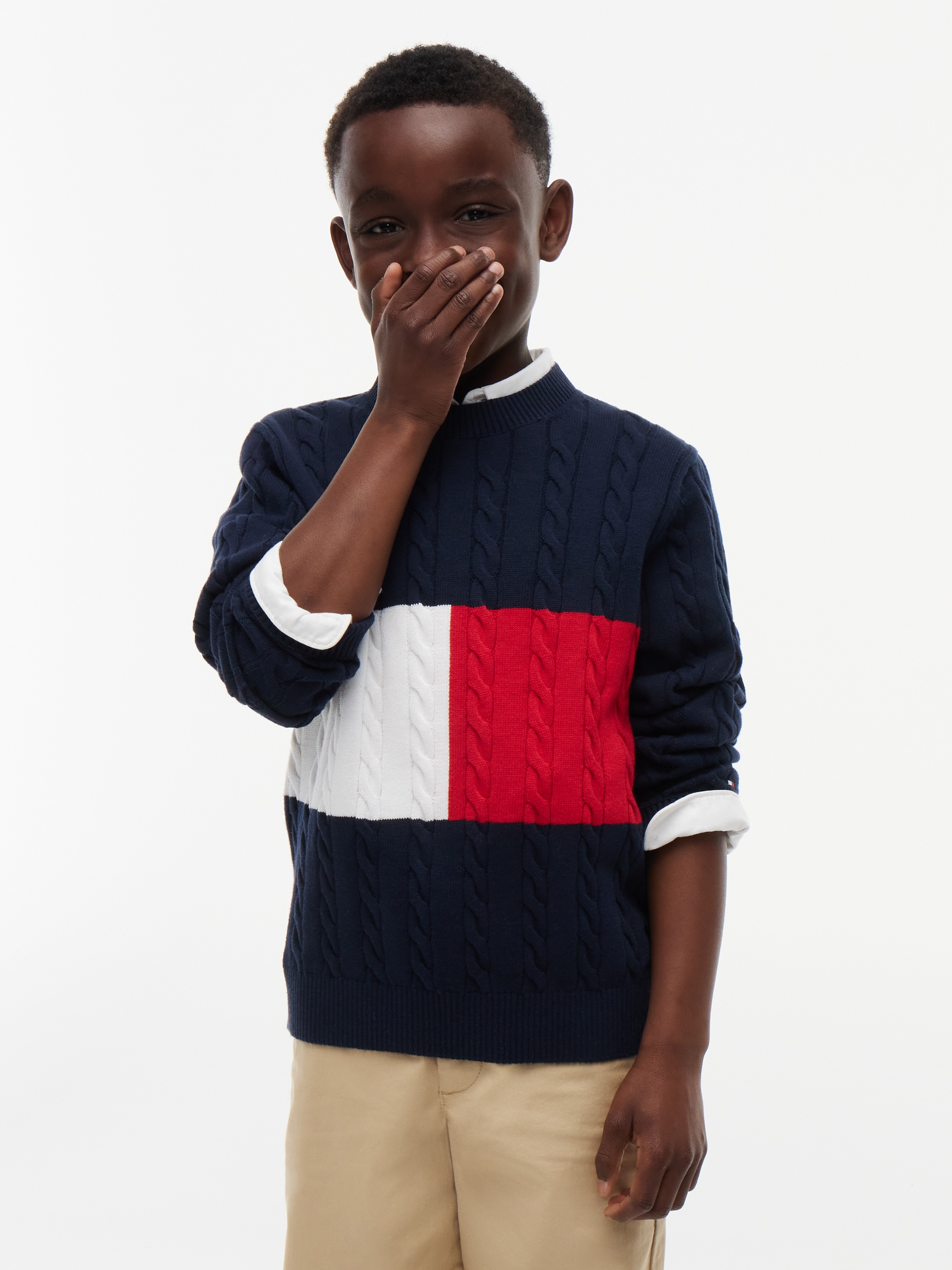 Tommy Hilfiger Strickpullover Zopfmuster, Regular Fit, reine Baumwolle, Kinder bis 16 Jahre