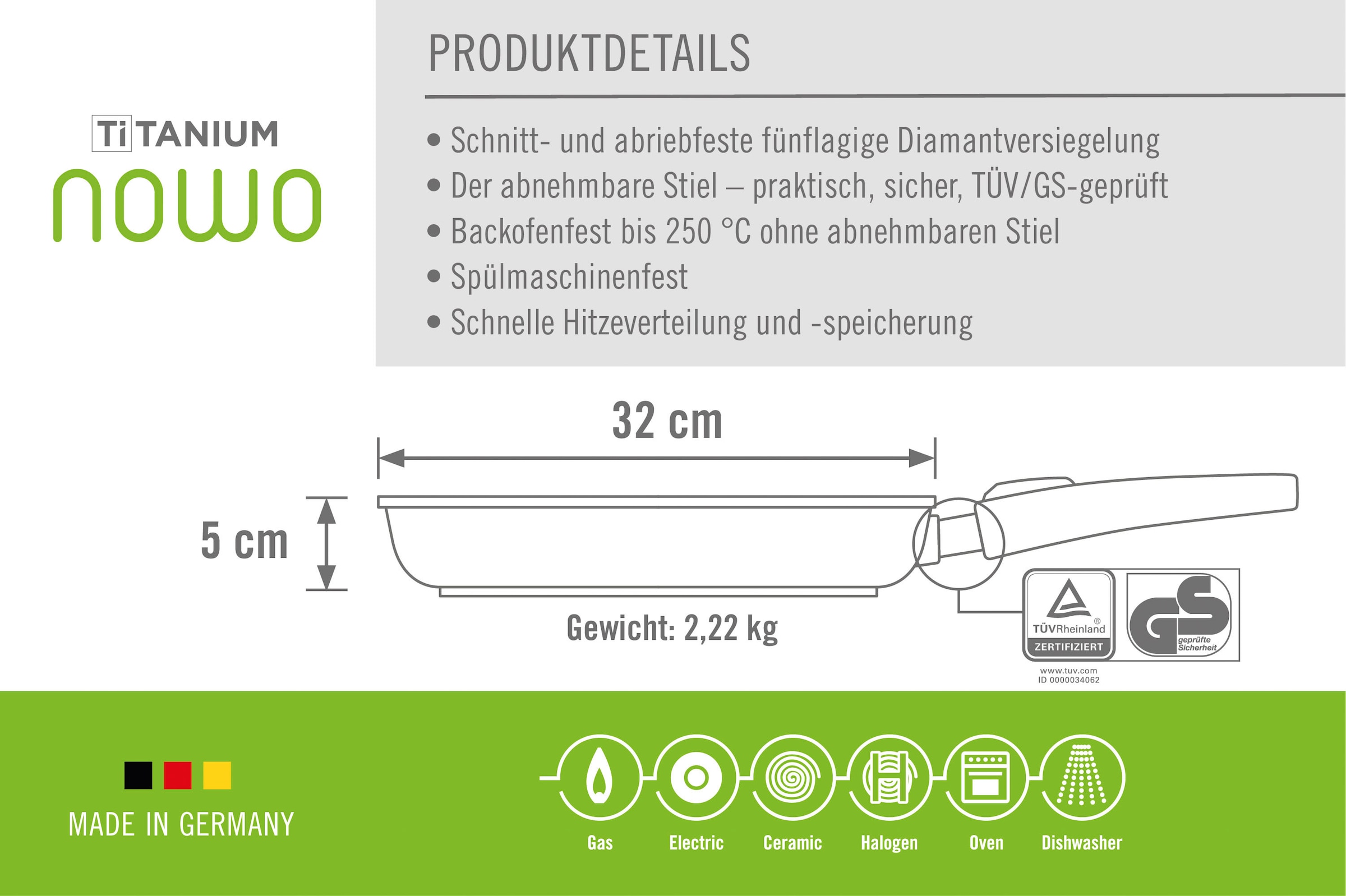 WOLL MADE IN GERMANY Bratpfanne »Nowo Titanium«, Aluminiumguss, (1 tlg.), nicht induktionsgeeignet, Made in Germany