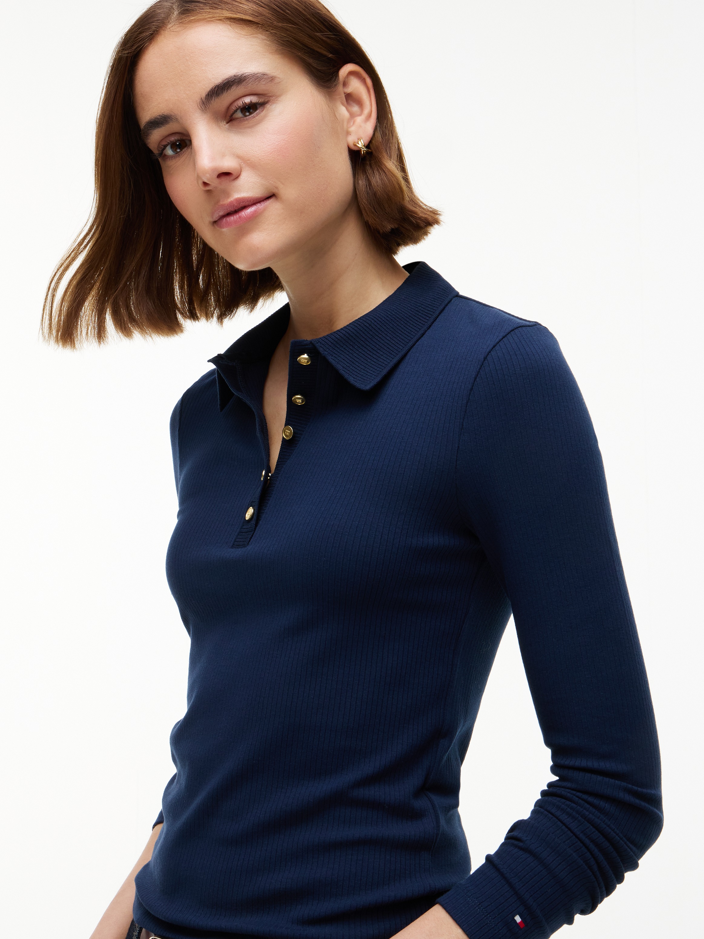 Tommy Hilfiger Poloshirt »5X2 RIB SLIM LS POLO« Viskosemischung, slim fit, figurbetont, in gerippter Struktur