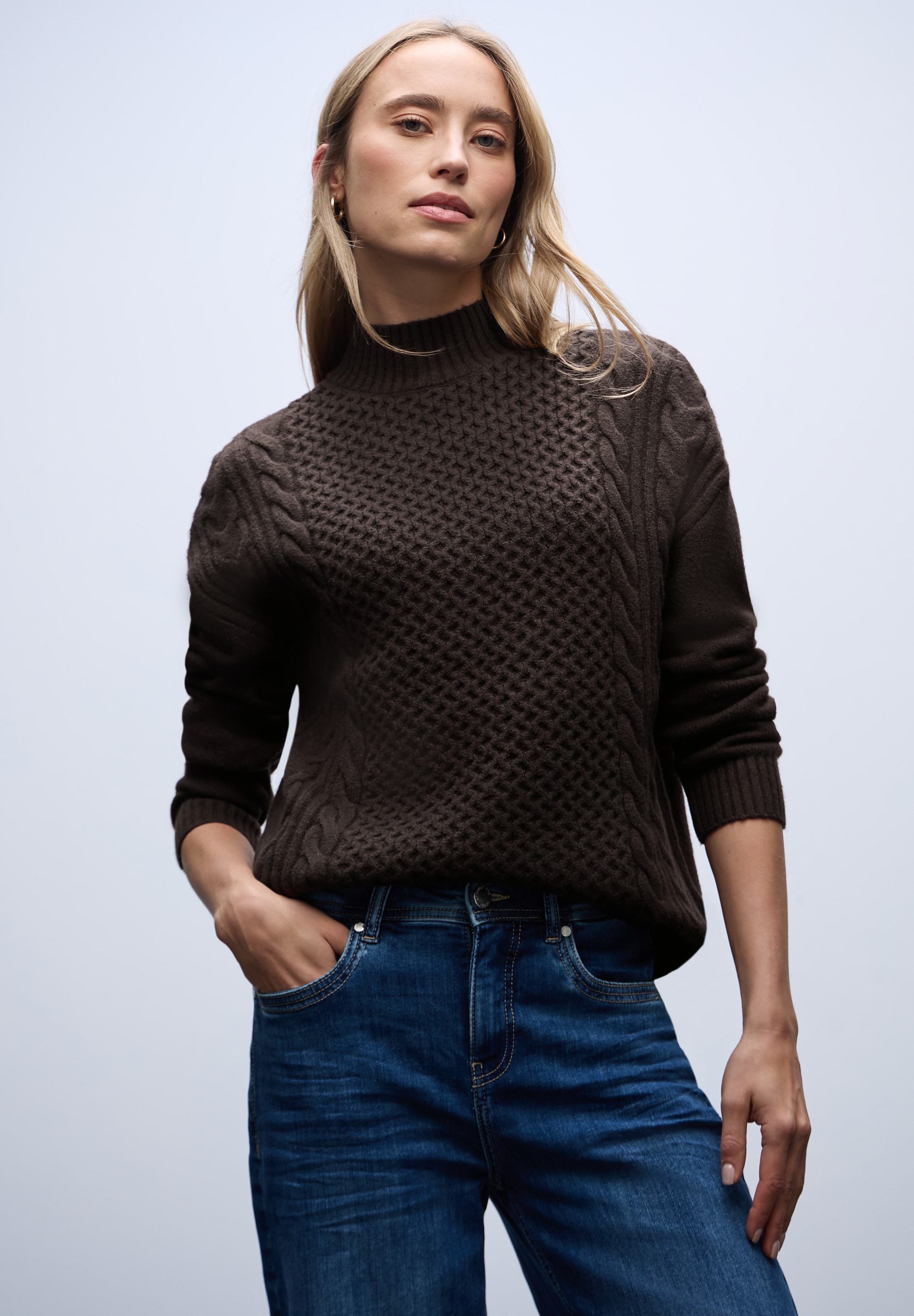 STREET ONE Stehkragenpullover mit Strickmuster günstig online kaufen