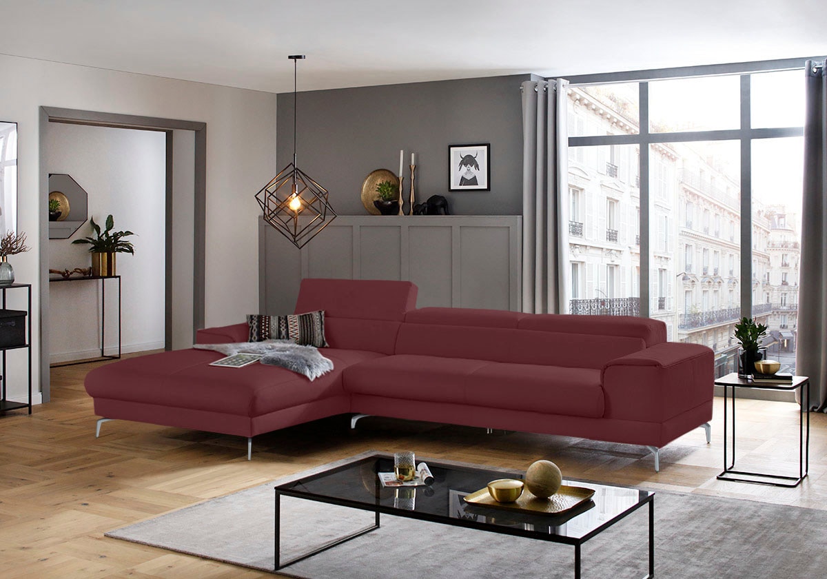 W.SCHILLIG Ecksofa "piedroo, Designsofa mit tollem Sitzkomfort, bequem und elegant, L-Form" Kopfteilverstellung, wahlweise mit Sitztiefenverstellung, Breite 343cm
