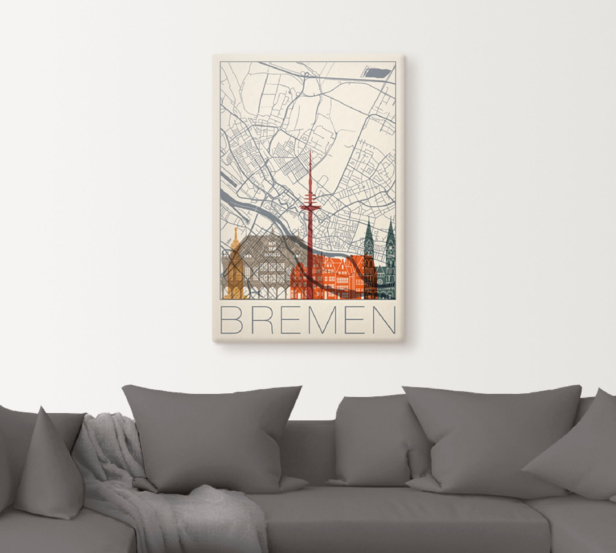 Artland Wandbild »Retro Karte Bremen«, Deutschland, (1 St.), als Alubild, Outdoorbild, Poster in verschied. Größen